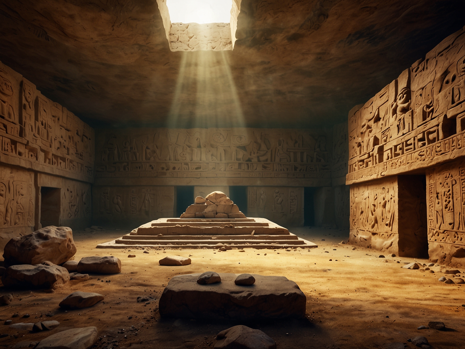 An artistic depiction of an Anunnaki figure found in the tomb, emphasizing its mysterious preservation and potential connections to ancient beliefs about creation and humanity.