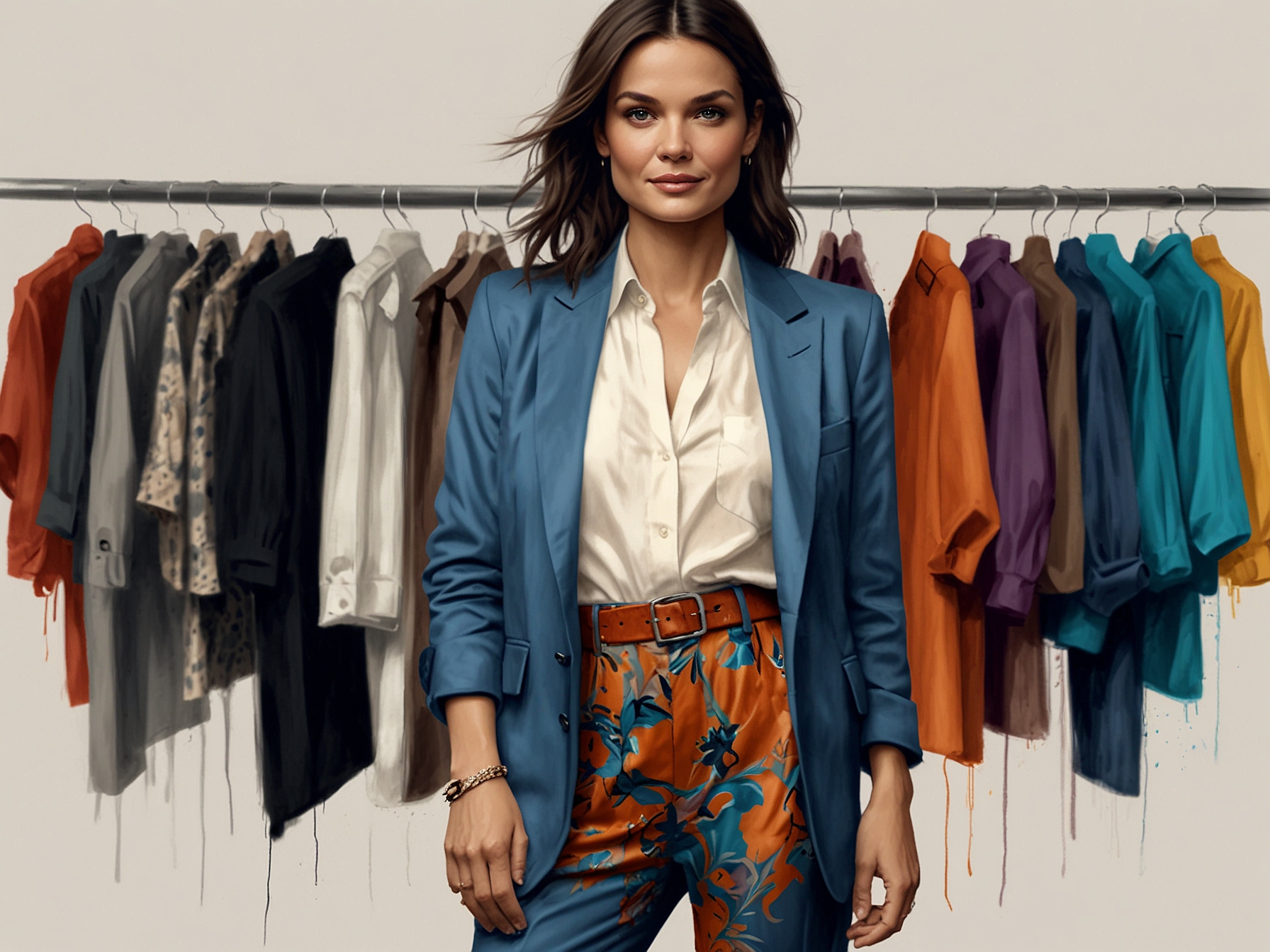 An inspiring snapshot of Katie Holmes on the red carpet, wearing a vibrant dress designed by Zac Posen, surrounded by flashes of photographers capturing her confident demeanor.