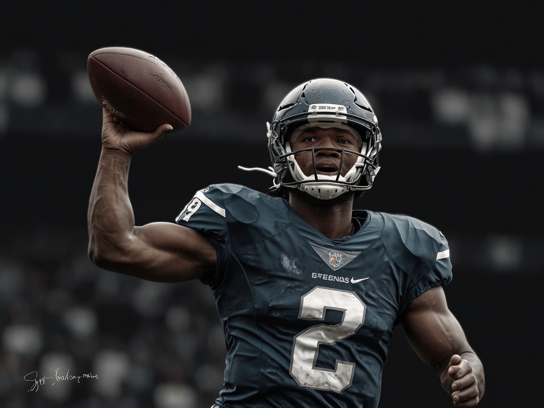 An image depicting Caleb Williams in action during a game, showcasing his focused expression as he throws a pass, symbolizing his growth and newfound confidence.