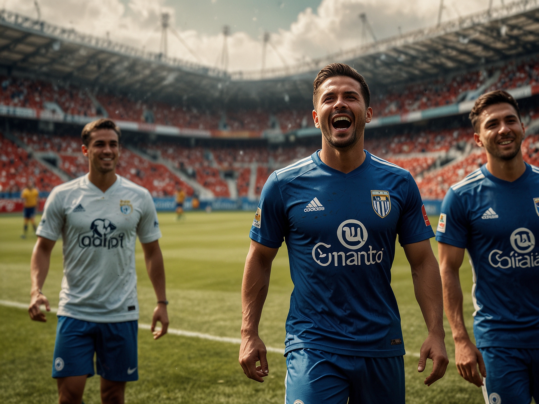 An action-packed moment of a previous match between Atlético de San Luis and Tigres, highlighting the intense rivalry as players contest for the ball, symbolizing the team's struggle and desire to conquer their nemesis.