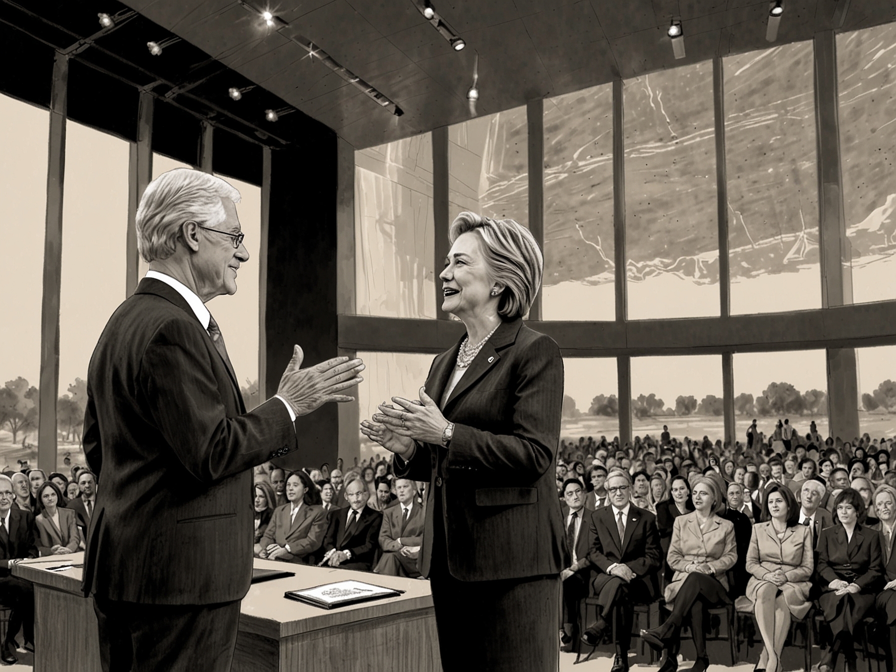 A social media screenshot showcasing public reactions to Hillary Clinton's event announcement, displaying a mix of enthusiasm and skepticism among users.