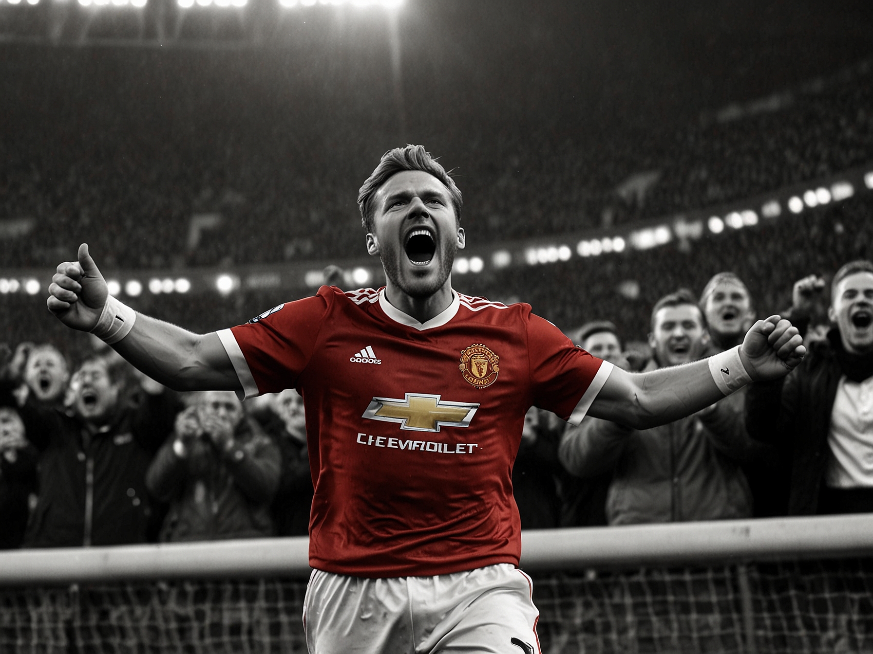 Action-packed moment showcasing Tottenham players celebrating their first goal against Roma, with a backdrop of cheering fans amidst a tense Europa League atmosphere.