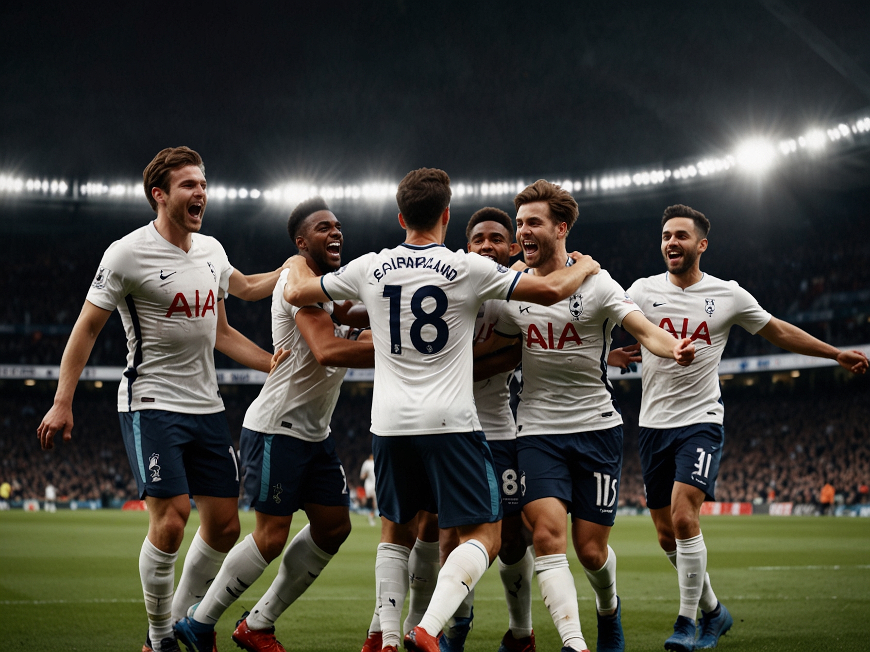 A dramatic moment capturing Mats Hummels scoring the late equalizer for AS Roma, with Tottenham players looking distraught in the background, embodying the tension of the match.