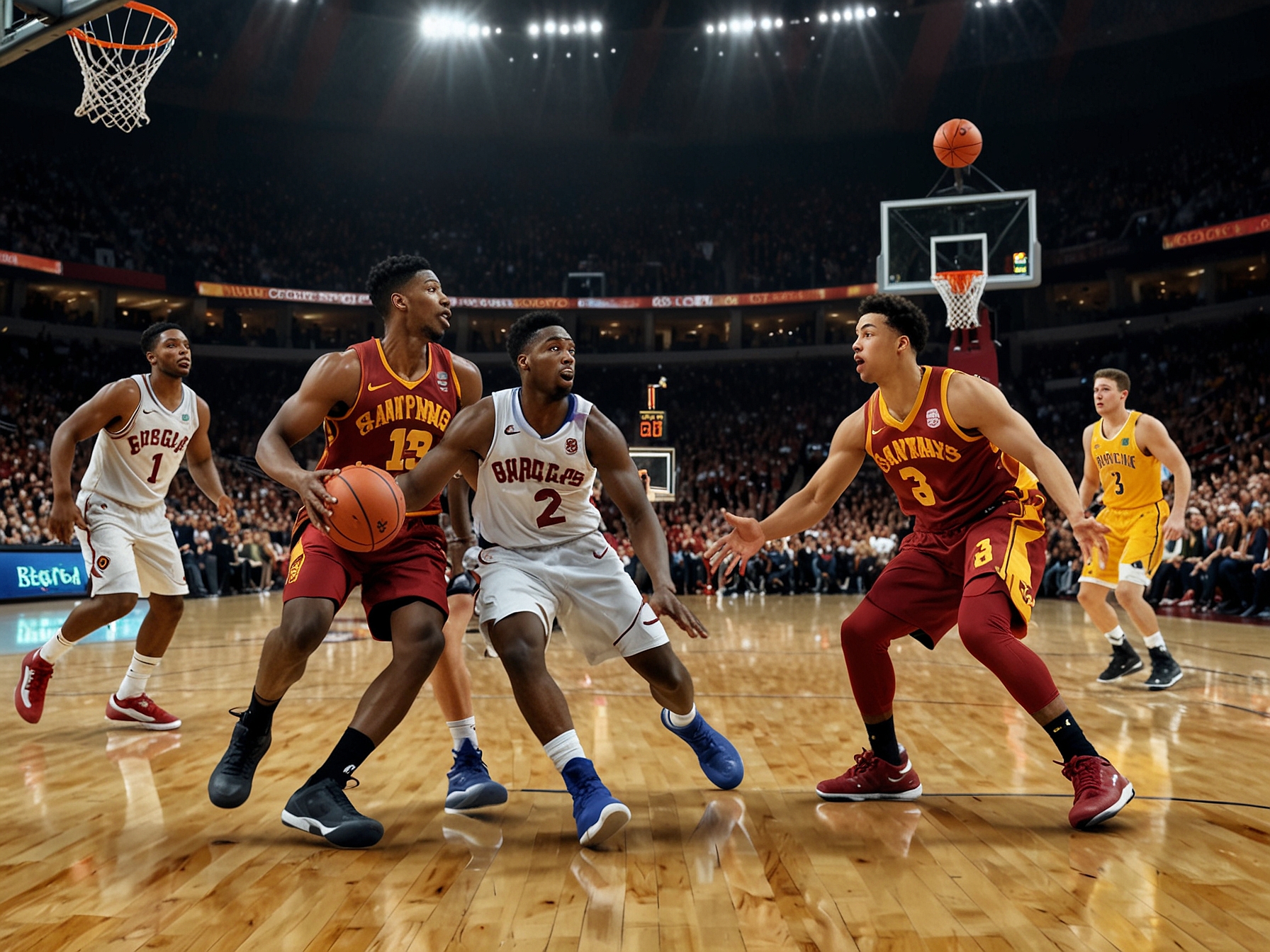 Fans cheering passionately in the stands during the NCAA basketball game between Saint Mary's and USC, highlighting the electric atmosphere of college sports.