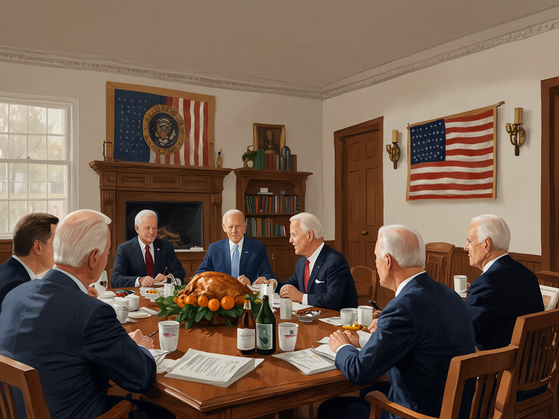 A split image depicting President Biden and President-elect Trump engaged in conversation, symbolizing the transition of power and differing views on international trade policy.