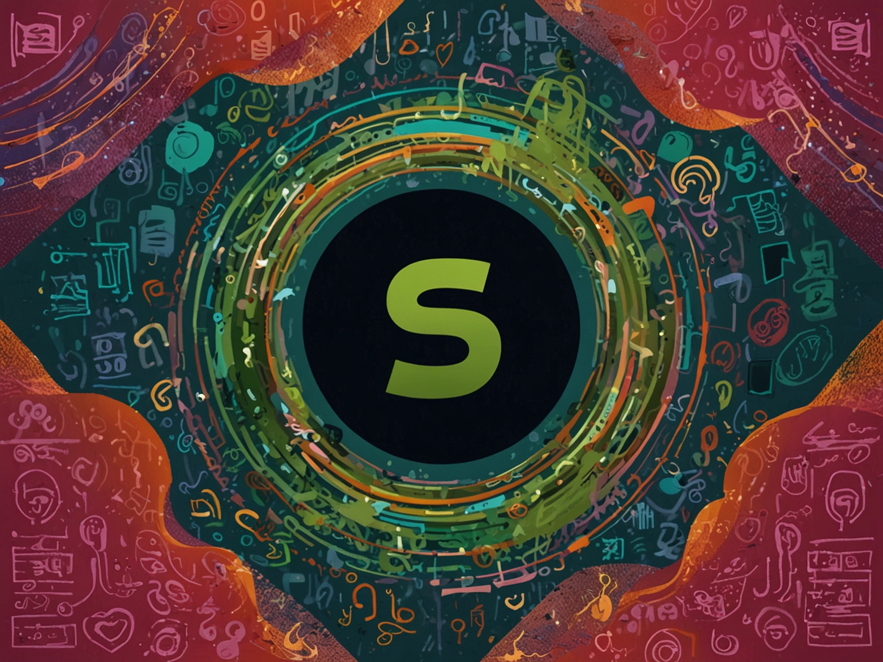 A vibrant and colorful illustration of Spotify Wrapped, featuring a playlist cover, musical notes, and social media icons, symbolizing users sharing their favorite tracks and memories.