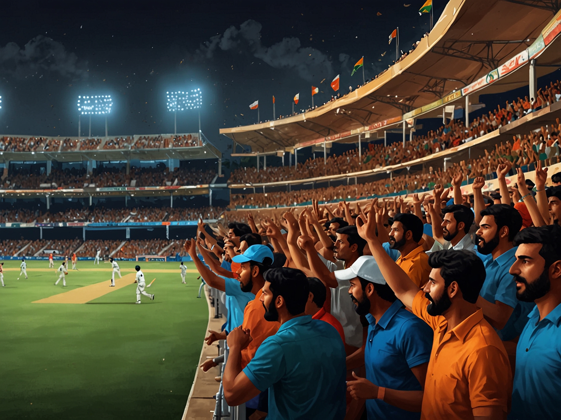 Close-up of a cricket ball being bowled, symbolizing the intensity and action of the Syed Mushtaq Ali Trophy 2024, surrounded by eager spectators.