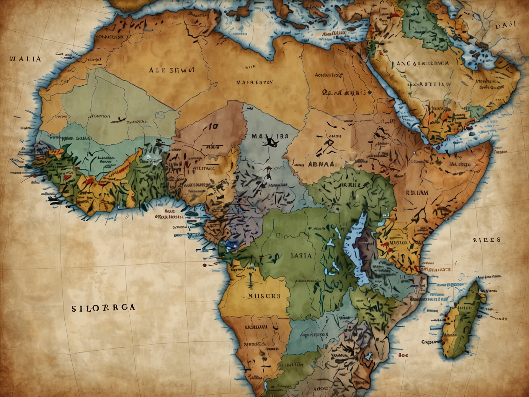 A map of Africa highlighting French military bases, with arrows indicating shifting alliances and growing Russian influence in key regions like Chad, Mali, and Niger.