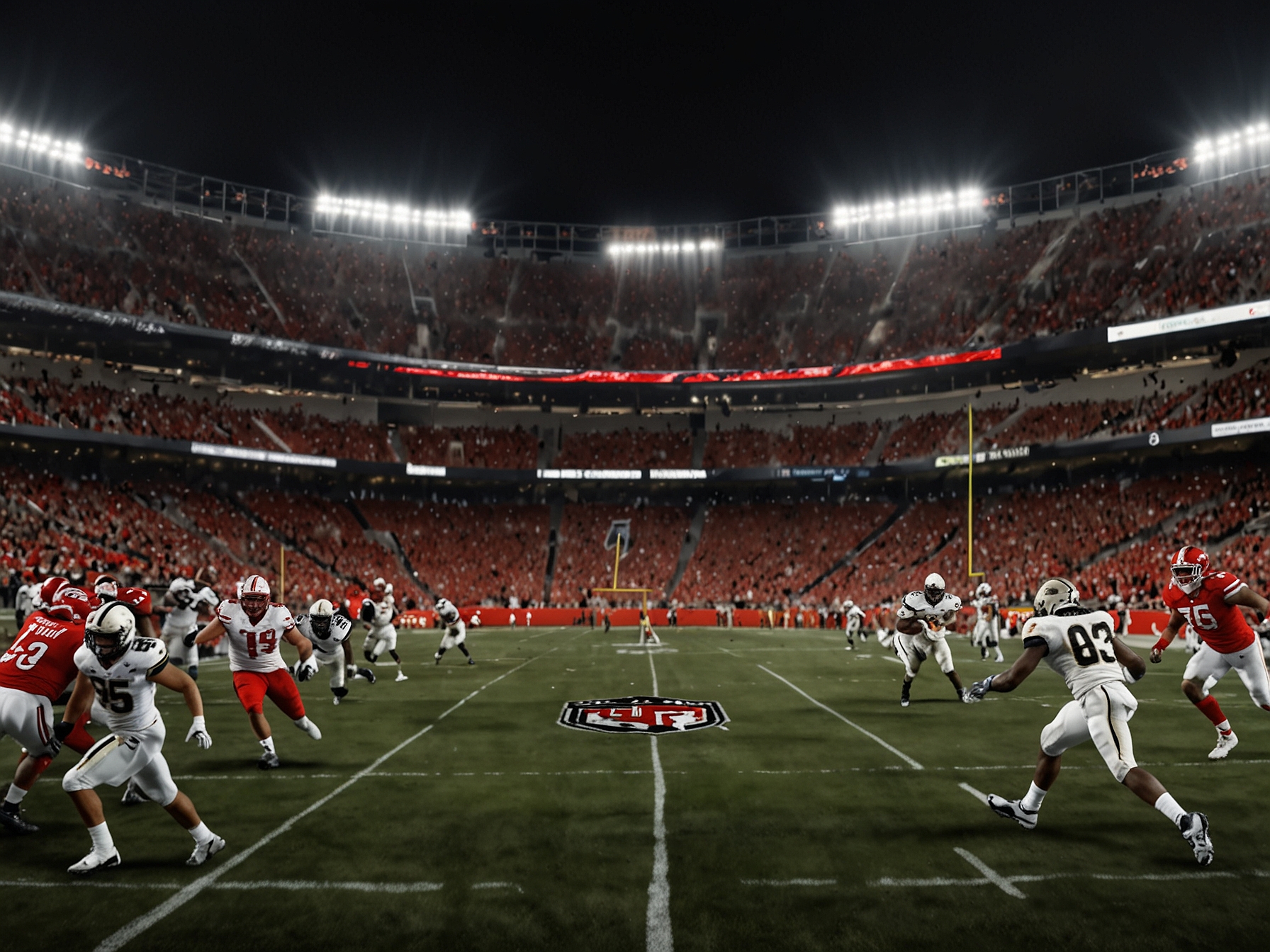 A split image featuring Utah's struggling quarterback on the sideline and UCF's rising star, RJ Harvey, running with the ball, symbolizing the contrasting fortunes of both teams this season.