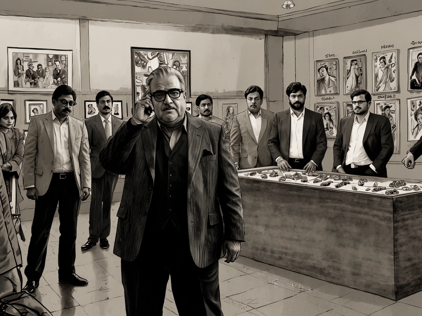 A close-up of Chief Investigator Jaswinder Singh, portrayed by Jimmy Shergill, reflecting his troubled past and obsessive nature as he interrogates suspects amidst the unfolding heist drama.