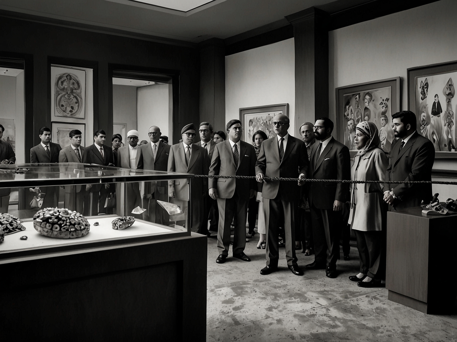 An illustration showcasing the key suspects: Mangesh Desai, Kamini, and Sikandar amid vibrant jewelry displays, highlighting their roles in the intricate heist and character dynamics.