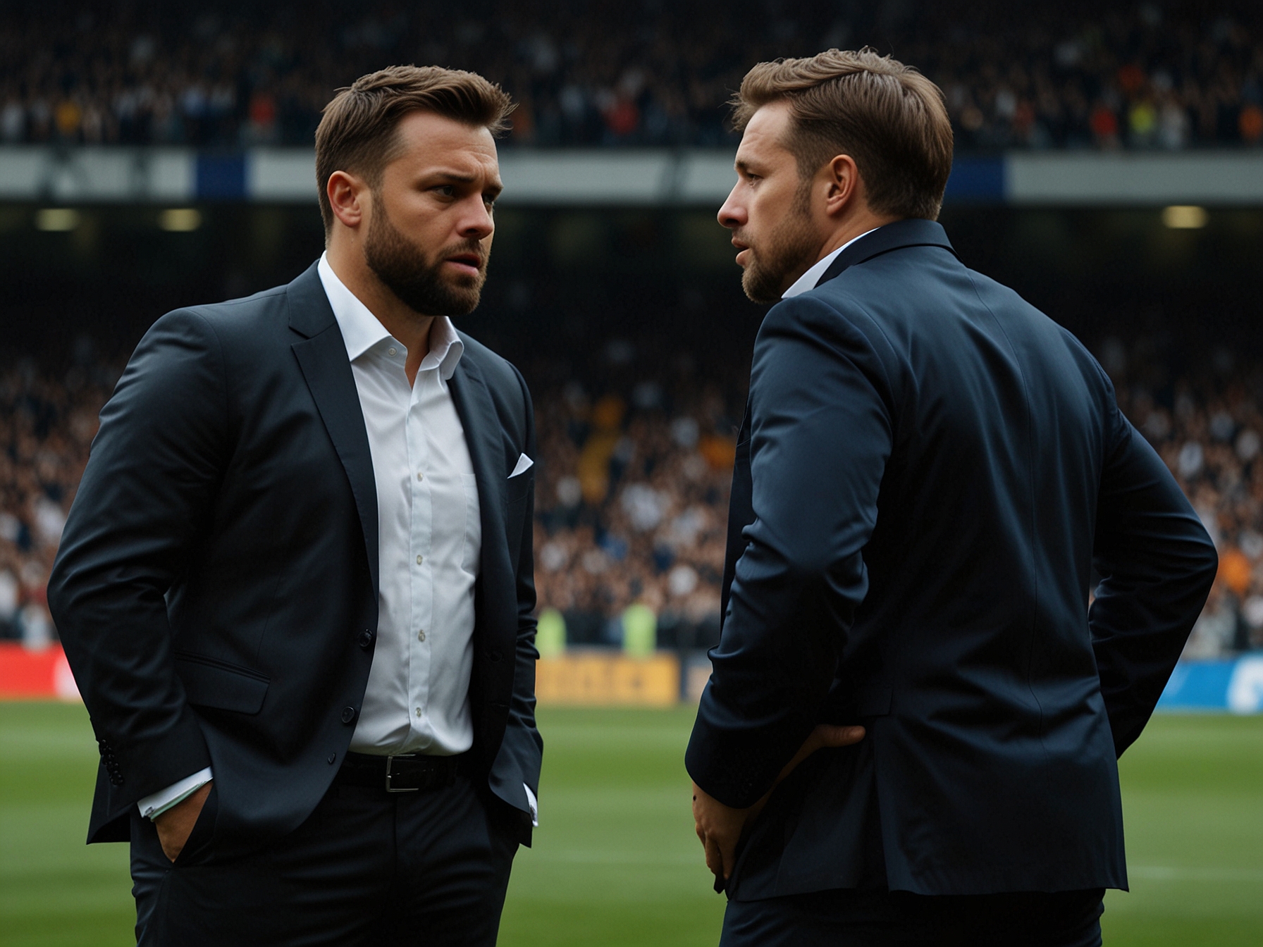 Cameron Archer looks dejected after his disallowed goal for Southampton, with the VAR screen visible in the background, emphasizing the controversial nature of the match.