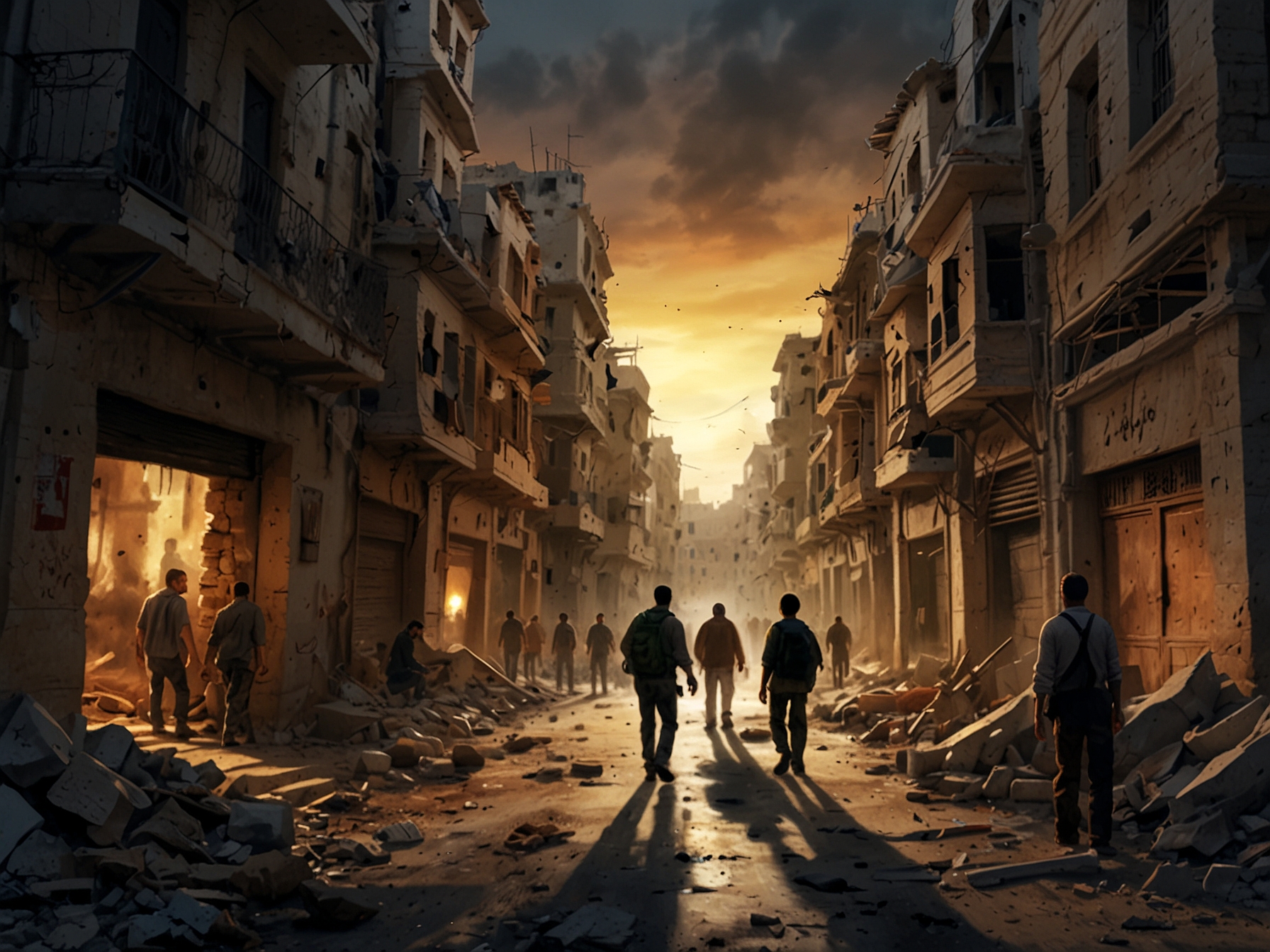 Volunteers from local aid groups distributing supplies to families affected by the violence in Aleppo, symbolizing hope and community efforts in the face of adversity.
