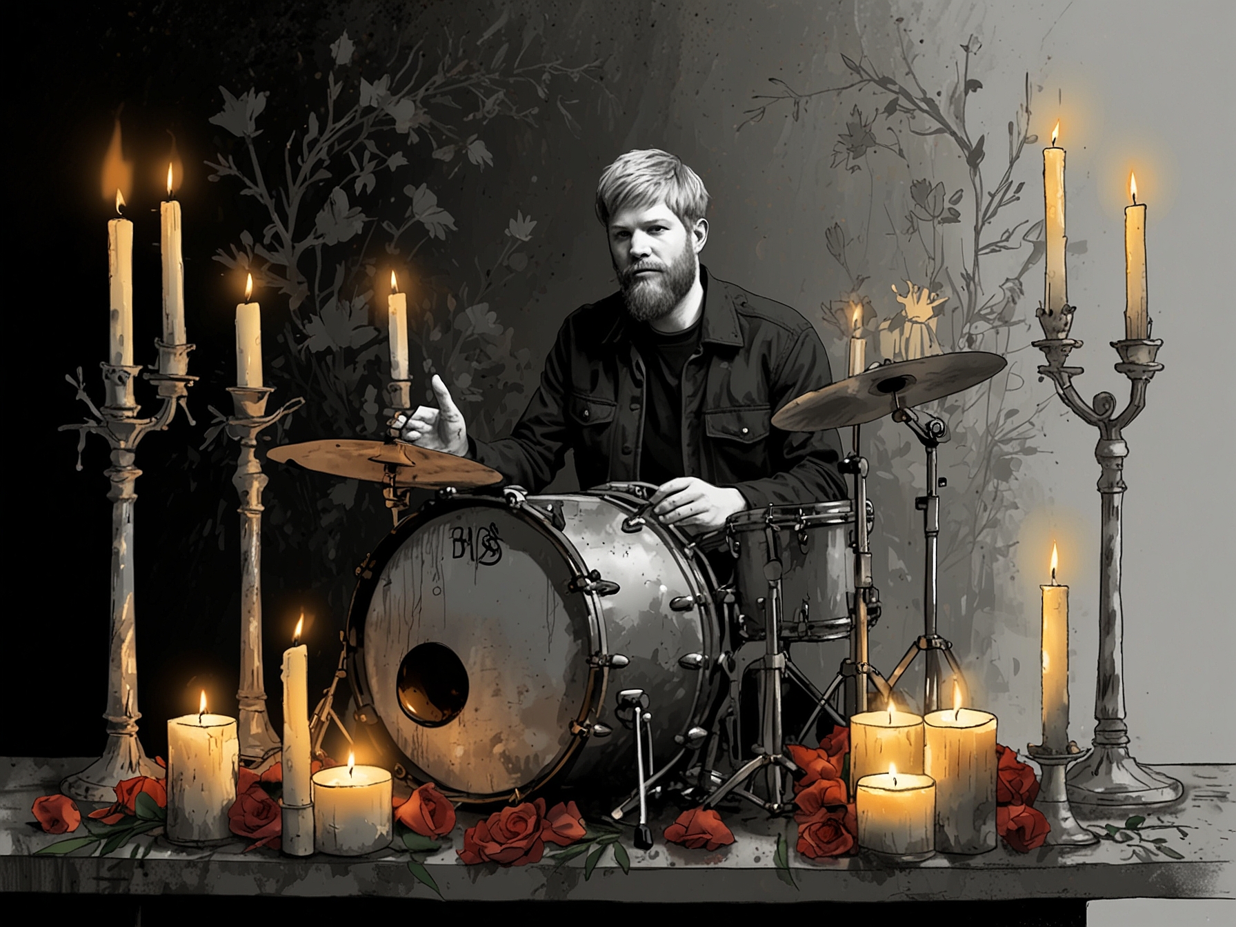 An emotional photo collage showcasing Bob Bryar's career, with highlights from his time in My Chemical Romance and personal moments, reflecting his influence and legacy.