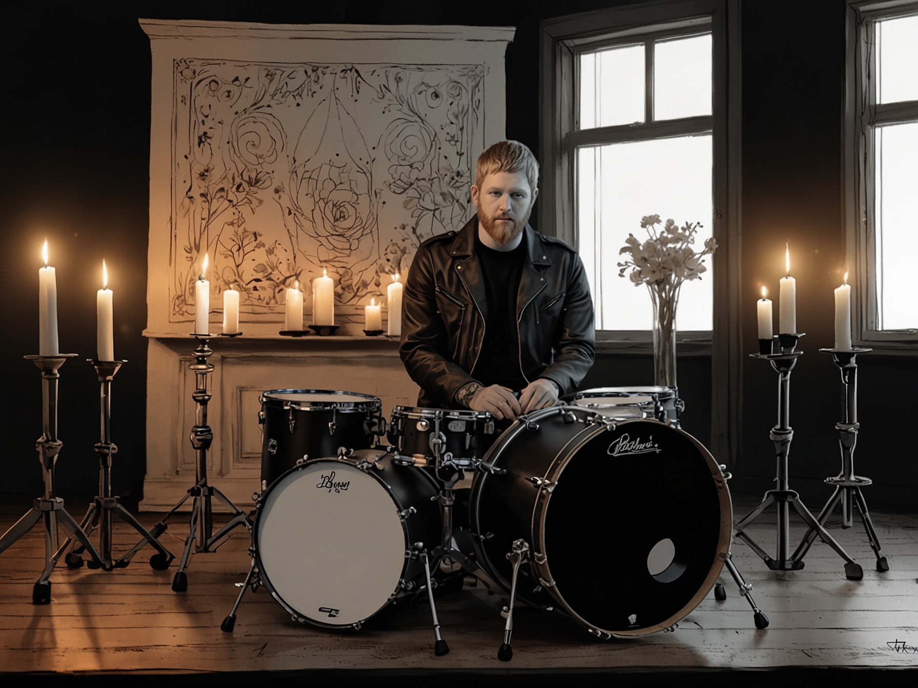 A poignant black-and-white portrait of Bob Bryar, gazing thoughtfully into the distance, representing the introspection and struggles he faced in life.