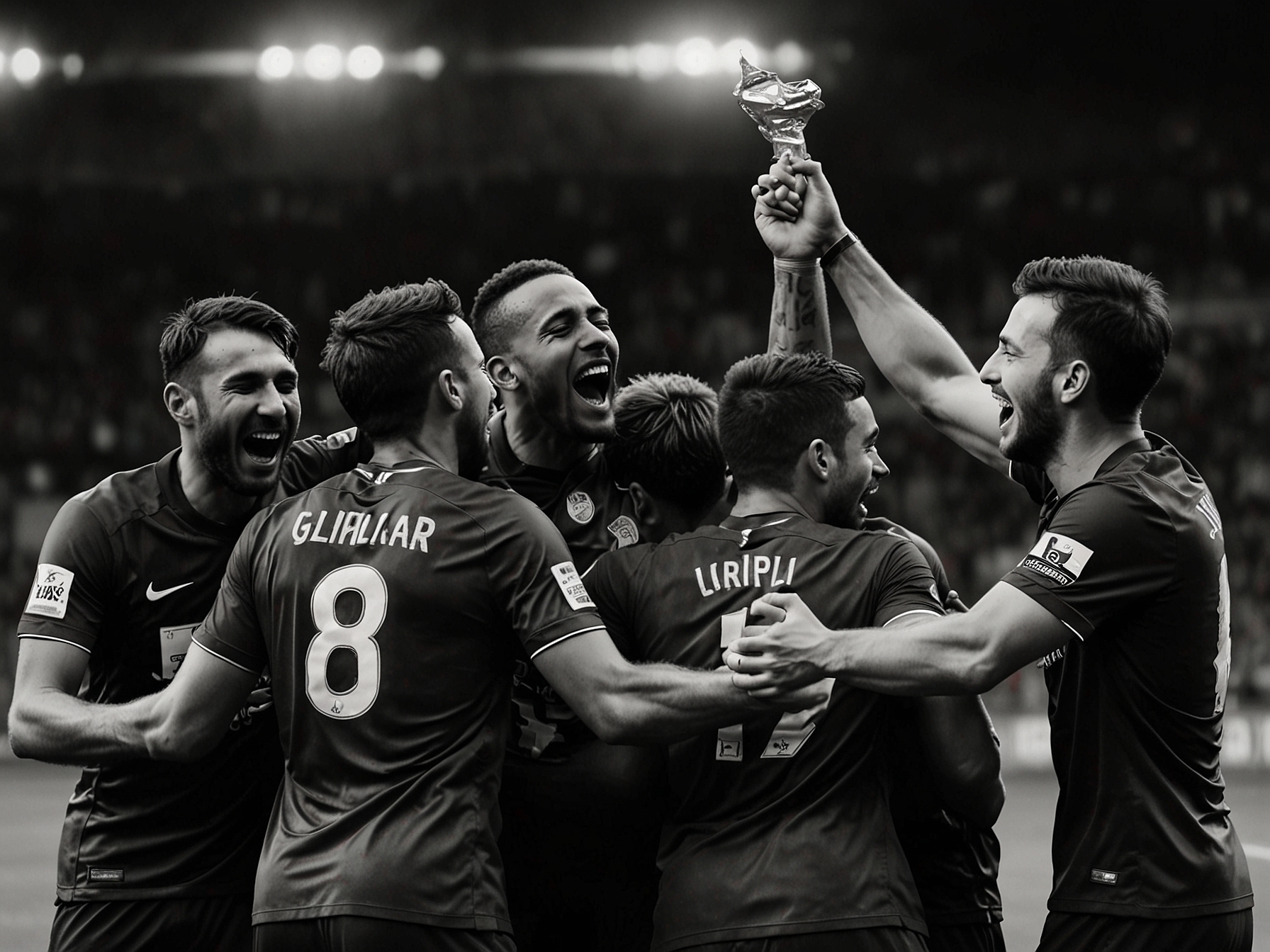A jubilant Cagliari team celebrating their victory over Verona, showcasing their teamwork and the joy of success after a hard-fought match.