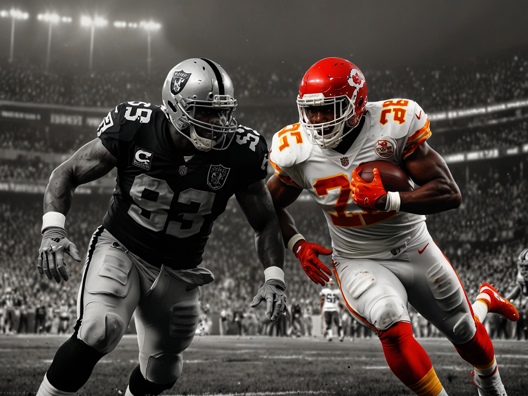 The image shows the Raiders' rookie center, Jackson Powers-Johnson, looking distraught after the botched snap, with teammates and fans in the background reflecting the emotional impact of the moment.