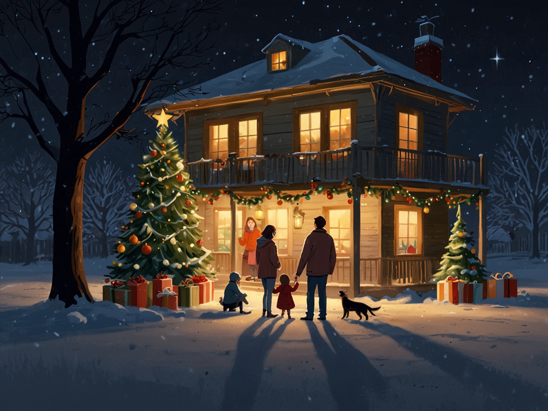 A cozy living room setting with a fireplace, stockings hung, and holiday decorations, illustrating the warmth and comfort of family gatherings during the December holidays.