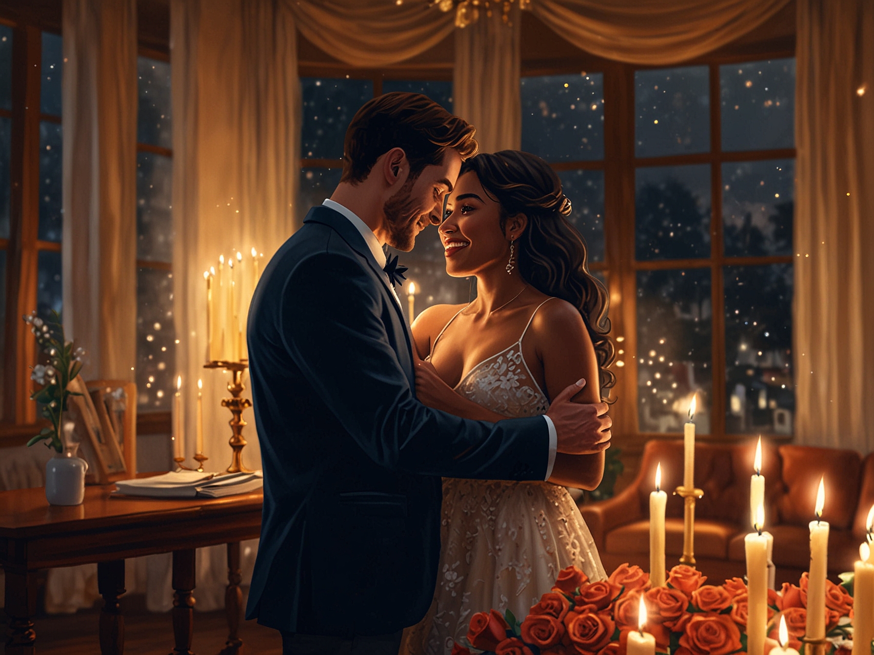 A candid shot of Eric Murphy and Jasmin Lawrence smiling together, embodying the joy and excitement of their engagement and the promise of their future together.