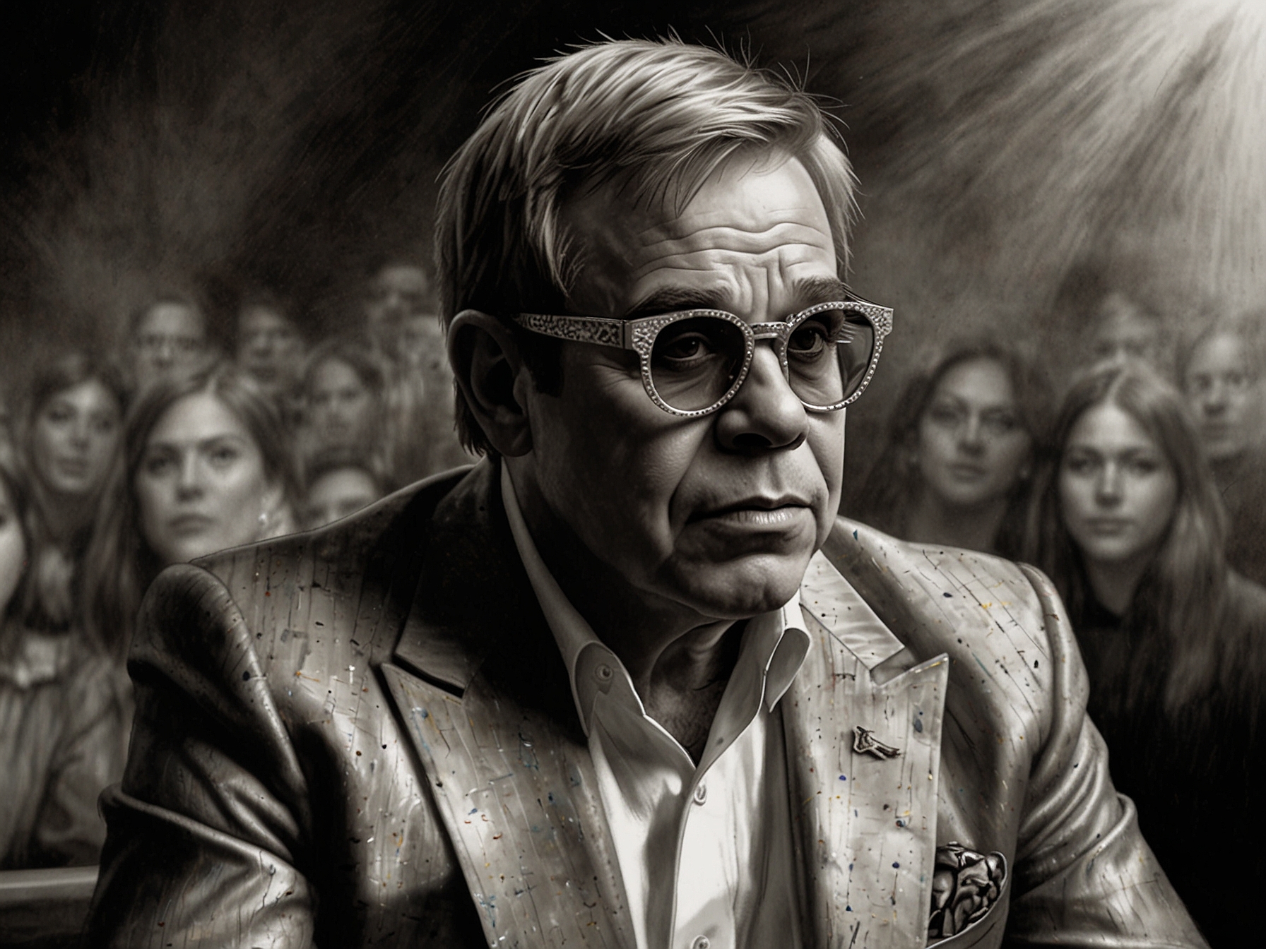 Elton John and David Furnish together, capturing their strong emotional connection, symbolizing love and support during challenging times in a heartfelt embrace.