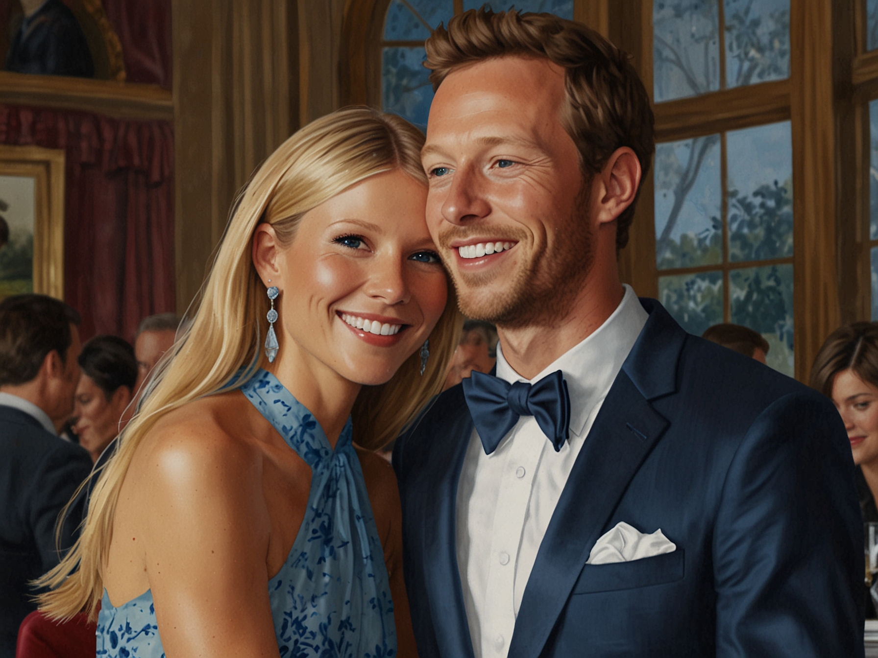 Apple Martin gracefully poses in her strapless blue gown at the Shangri-La Hotel, surrounded by her family, radiating confidence and joy.