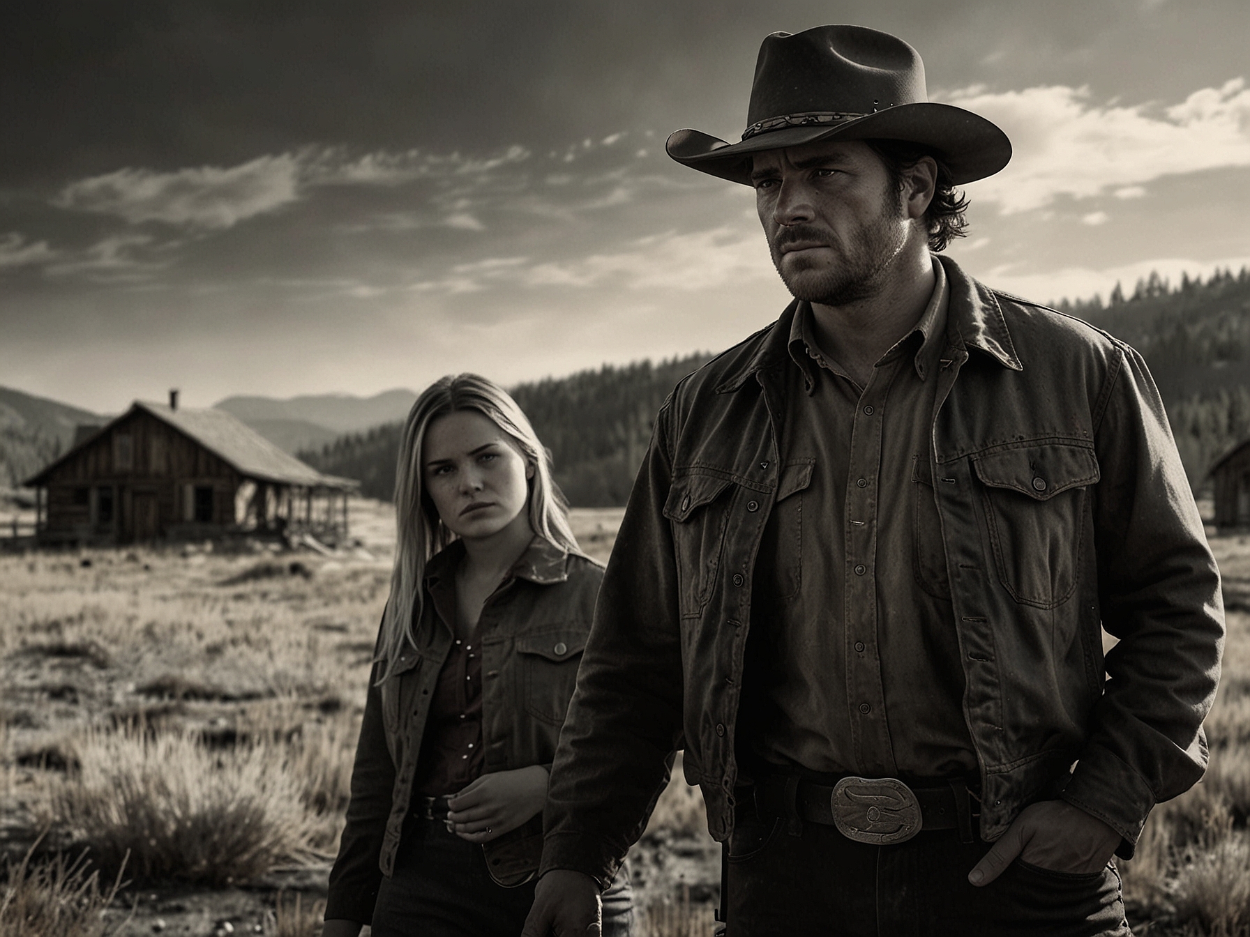 An intense scene from Yellowstone showcasing Kayce Grimes with a troubled expression, holding a gun, as he confronts a shadowy figure at a deserted location, embodying the themes of vengeance and family loyalty.
