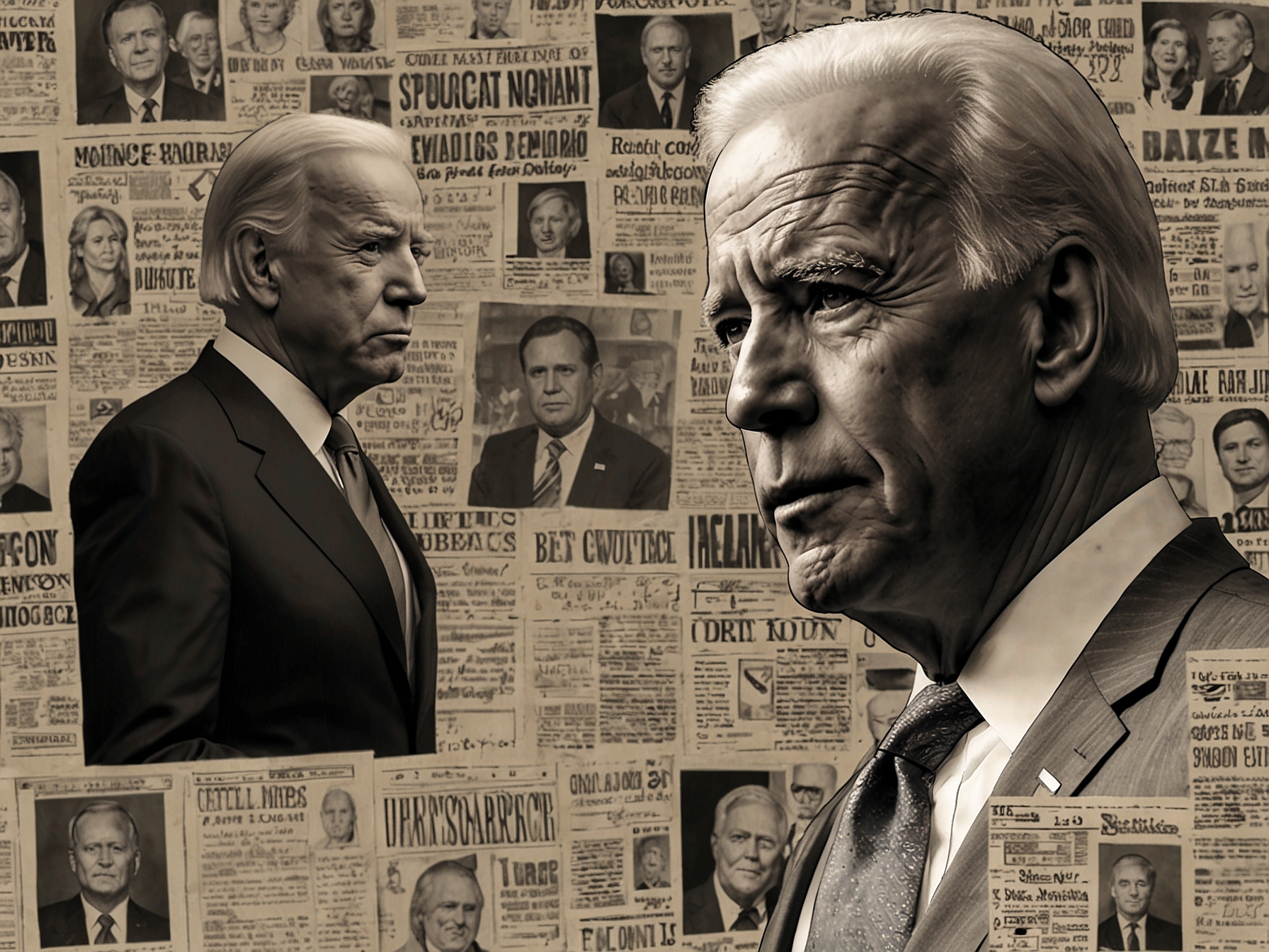 A split image showing President Biden and former President Trump, both surrounded by headlines about pardons and political debate, symbolizing the ongoing political tensions in America.