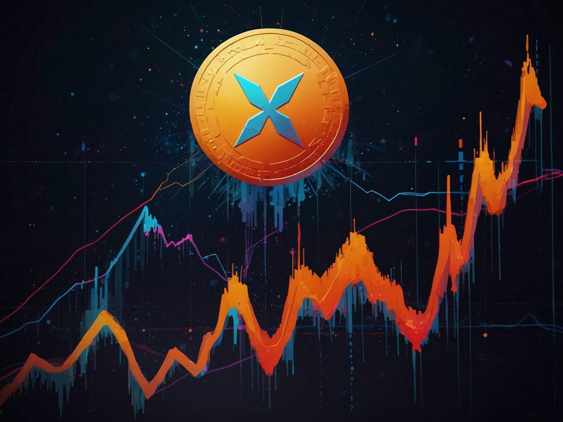 A dynamic graphic showing XRP and Solana logos, with an upward trend chart indicating XRP's market surge. Bright colors represent the excitement around Ripple's RLUSD approval.