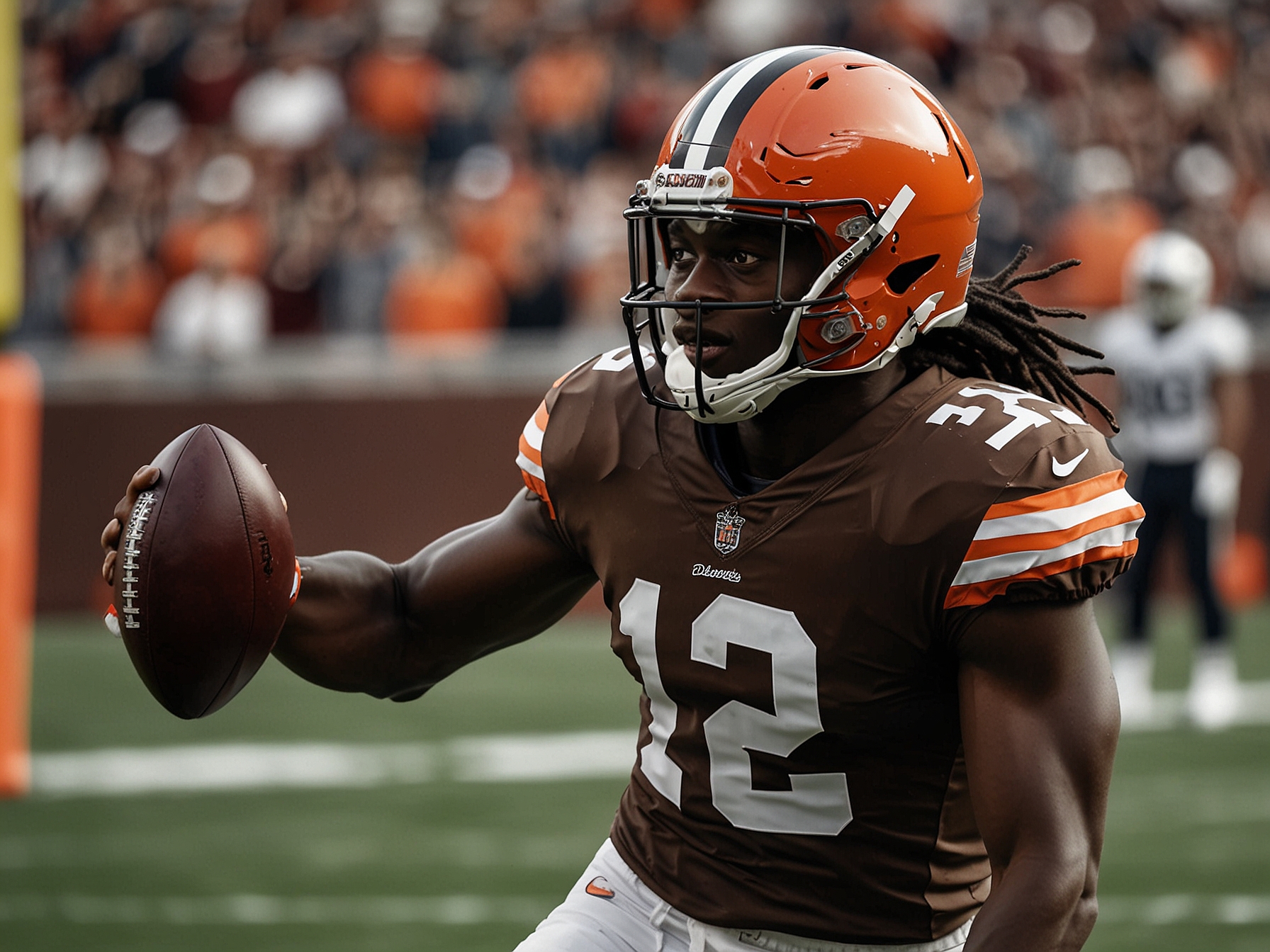 A collage of Jerry Jeudy's highlights showing his impactful plays throughout the season, emphasizing his evolution and performance with the Browns.