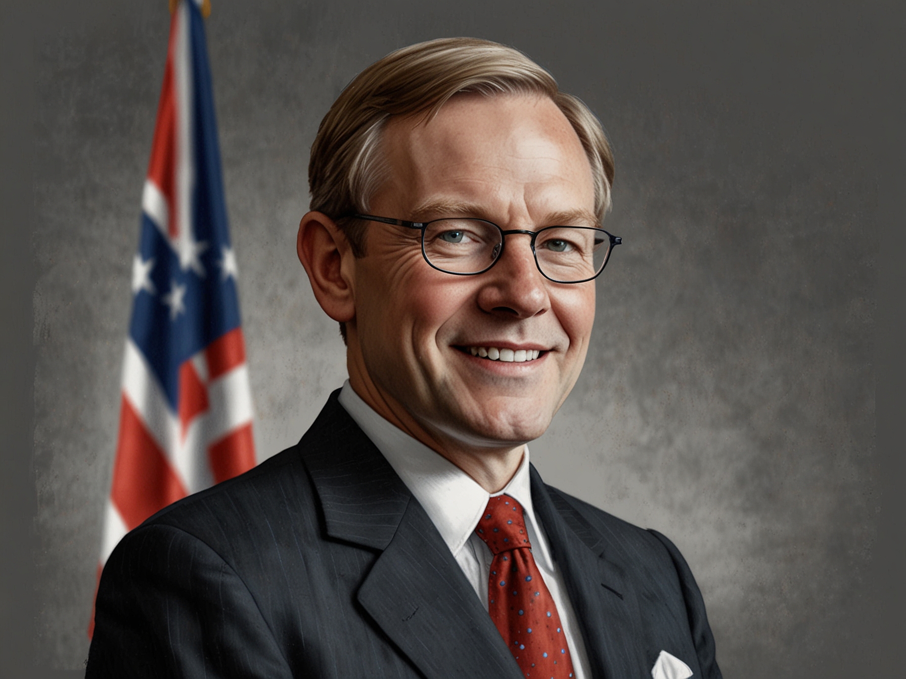 A portrait of Warren Stephens, smiling confidently in a formal suit, representing his new role as U.K. Ambassador and signifying a shift in political alliances.