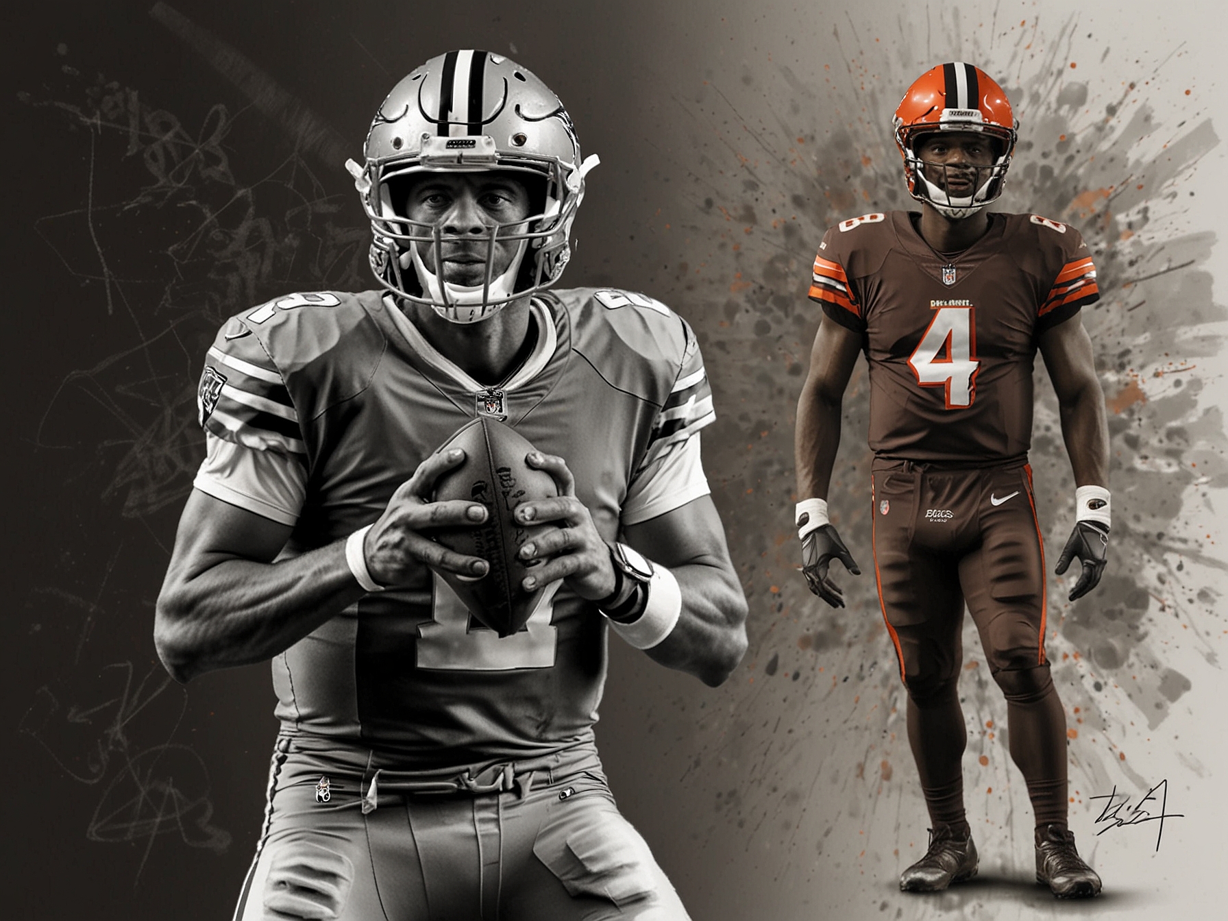 An image of Troy Aikman during a broadcast, graphically overlayed with stats comparing Deshaun Watson and Jameis Winston's performances along with Browns logos, illustrating the quarterback controversy.