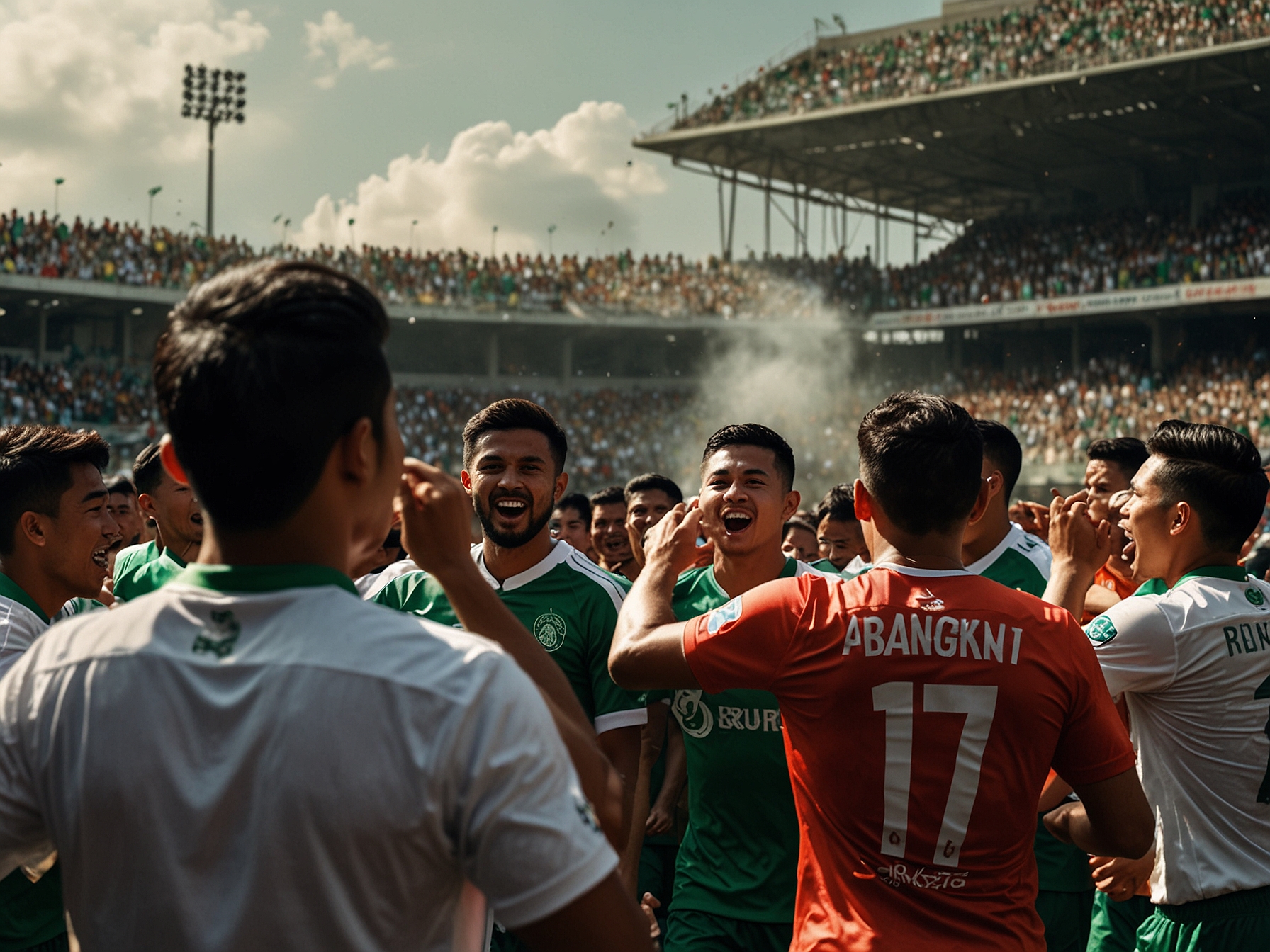 Madura United players looking dejected after conceding a goal during the match against Persebaya Surabaya, showcasing the pressure they face in the relegation zone.