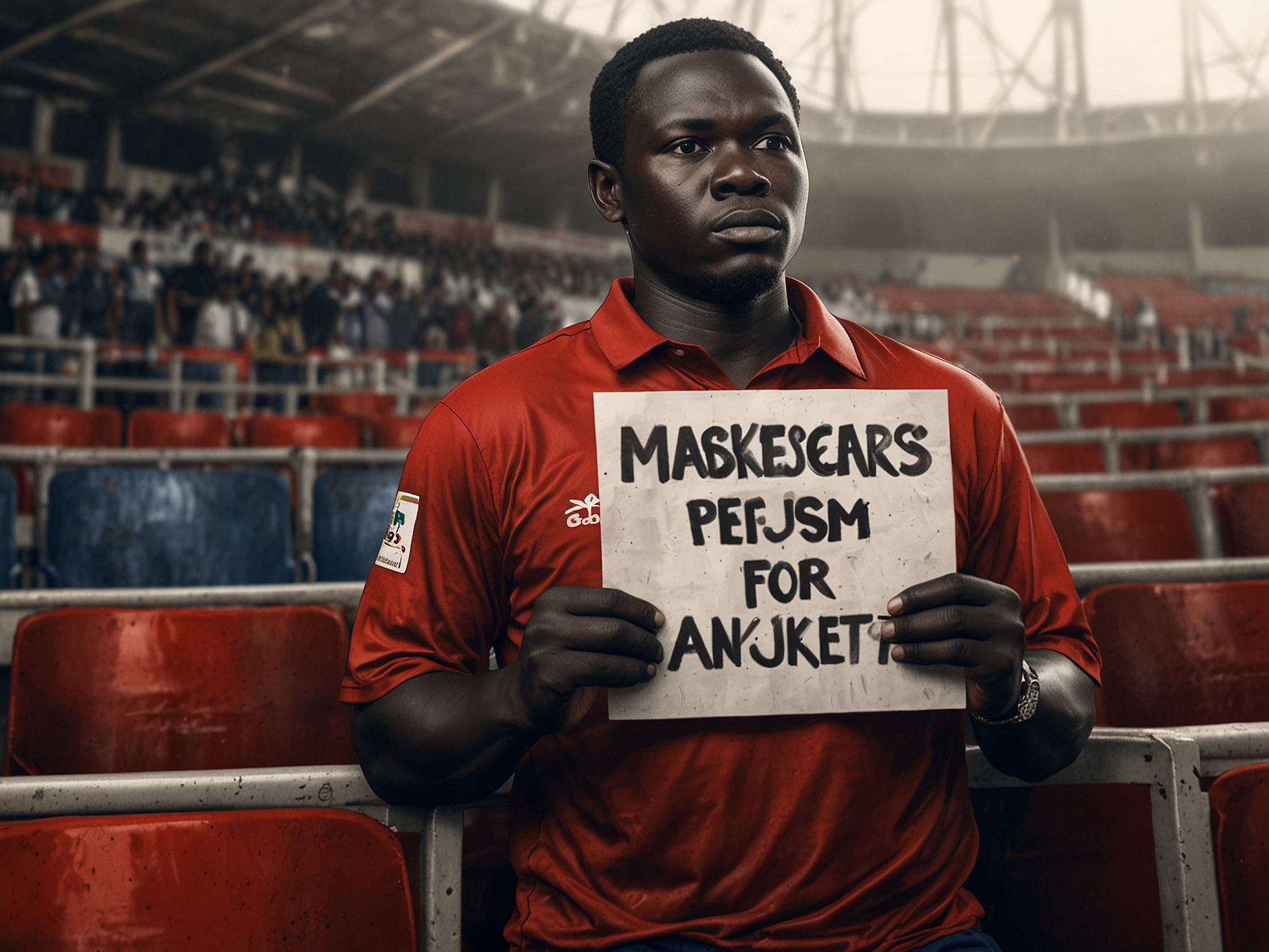 An intense moment during the PSM Makassar match against Borneo FC, where players are celebrating a goal. The absence of Tito Okello is palpable, as teammates and fans alike are reminded of the pivotal player's contributions.