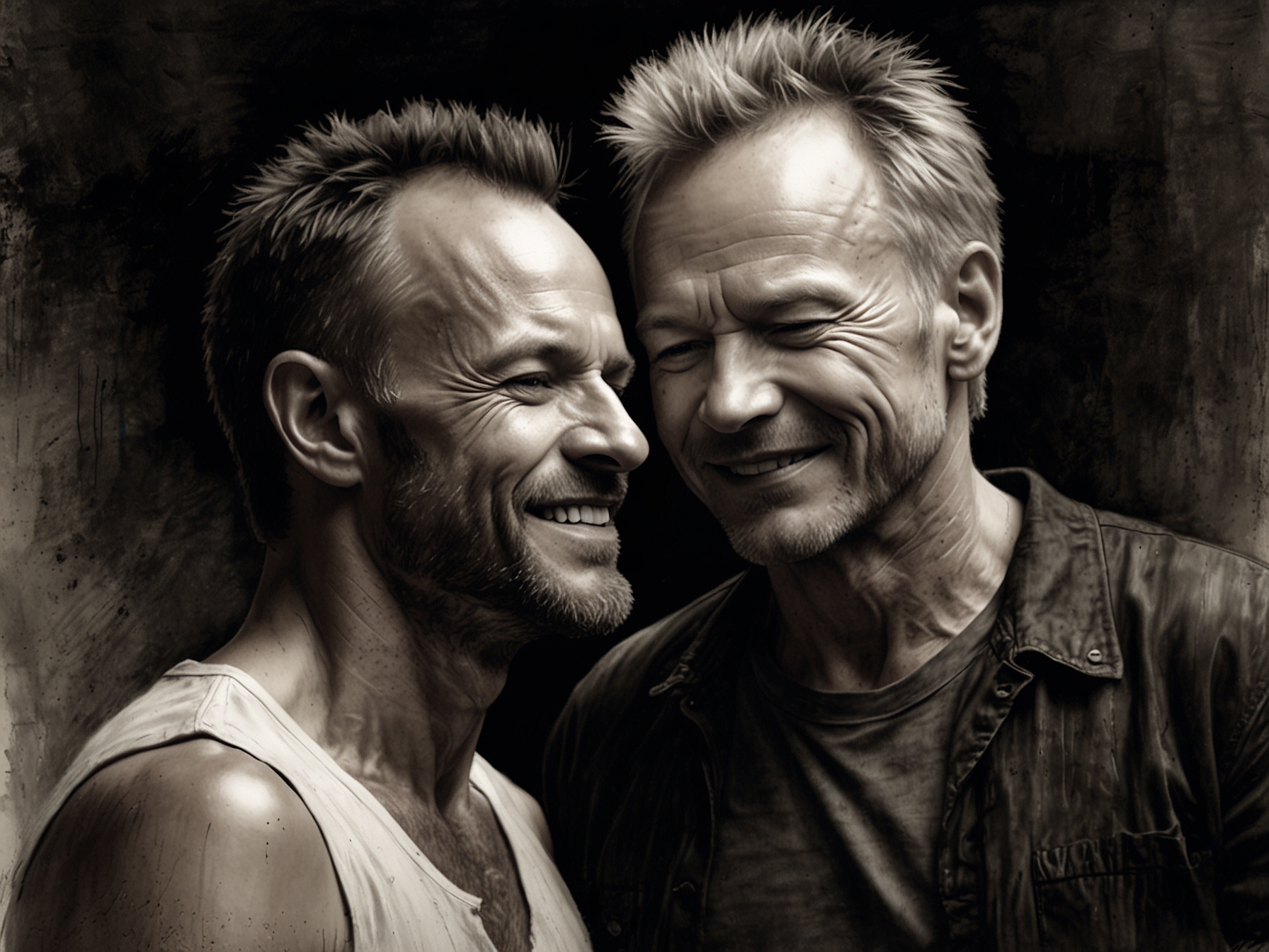 An inspiring stage performance with Jeremy Beloate and Sting, showcasing their deep connection through music, evoking emotions of hope and healing.