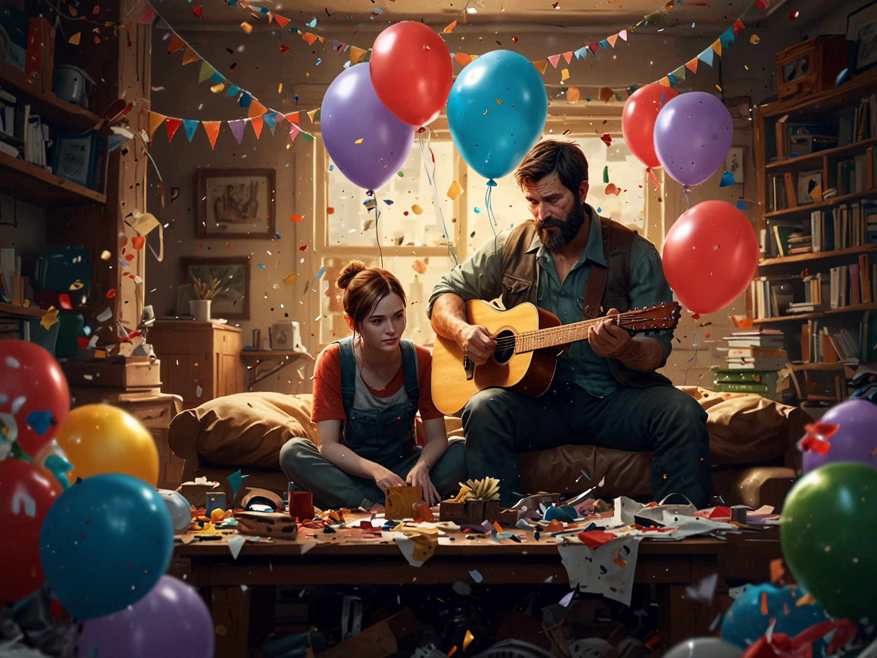 A vibrant collage featuring iconic PlayStation games like The Last of Us and God of War, surrounded by festive elements like confetti and balloons to symbolize the 30th anniversary celebration.
