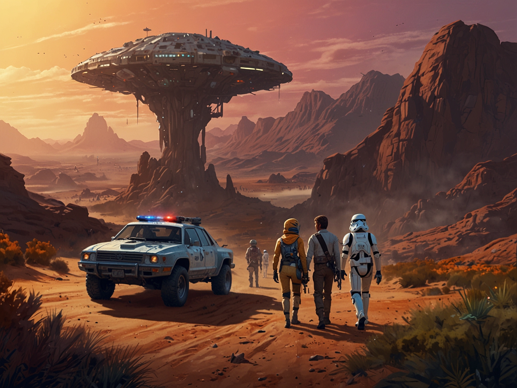 A scene depicting the main characters of 'Skeleton Crew' facing off against a playful yet menacing pirate, highlighting the blend of adventure and humor in the series.