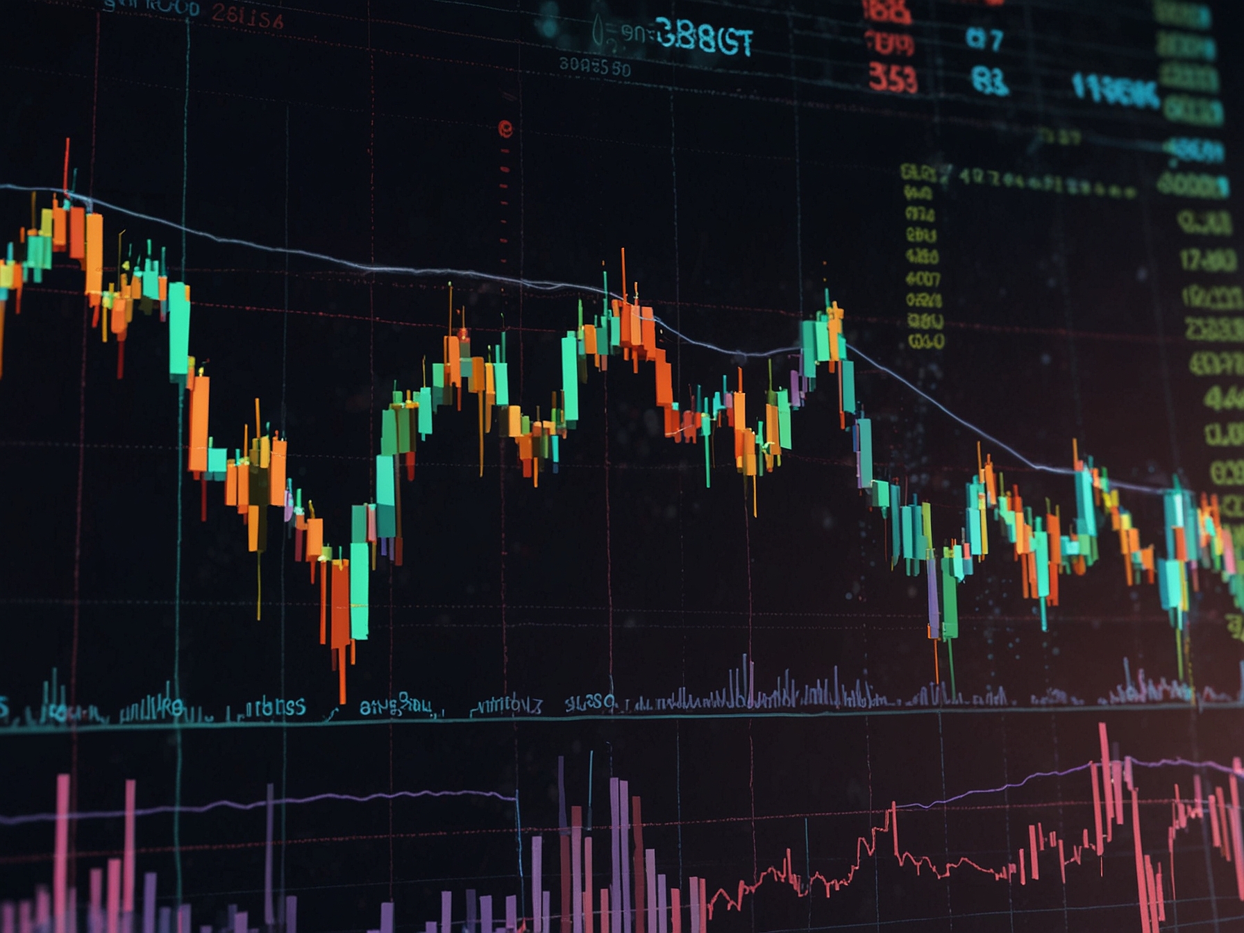 A graph depicting Bitcoin's price fluctuations, showcasing the recent highs and lows as it approaches the $100,000 milestone, set against a backdrop of fluctuating financial markets.