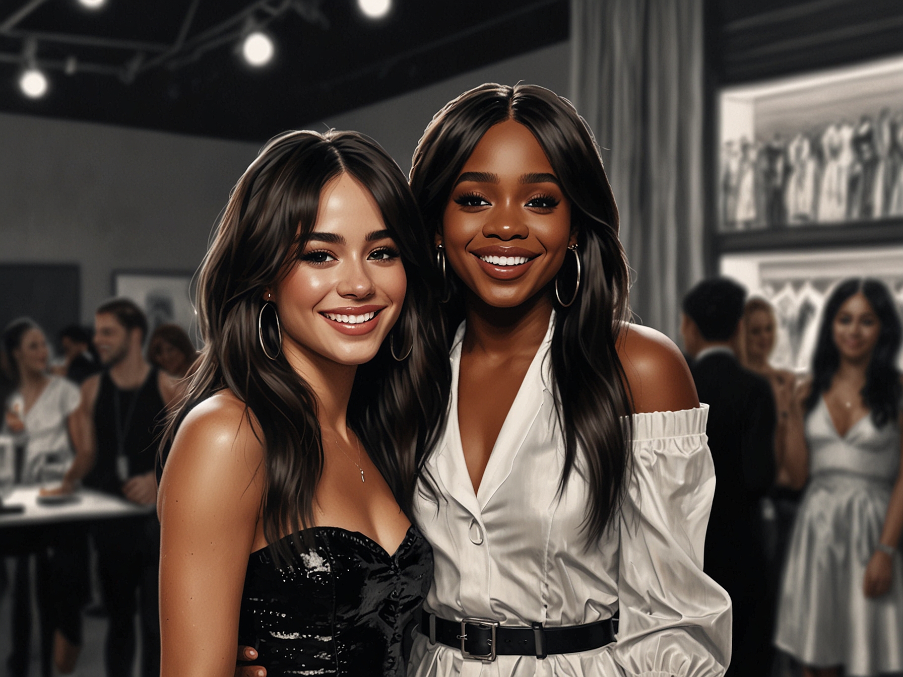 A candid moment of Camila and Normani embracing at Fashion Week, symbolizing their renewed connection and mutual support as artists.