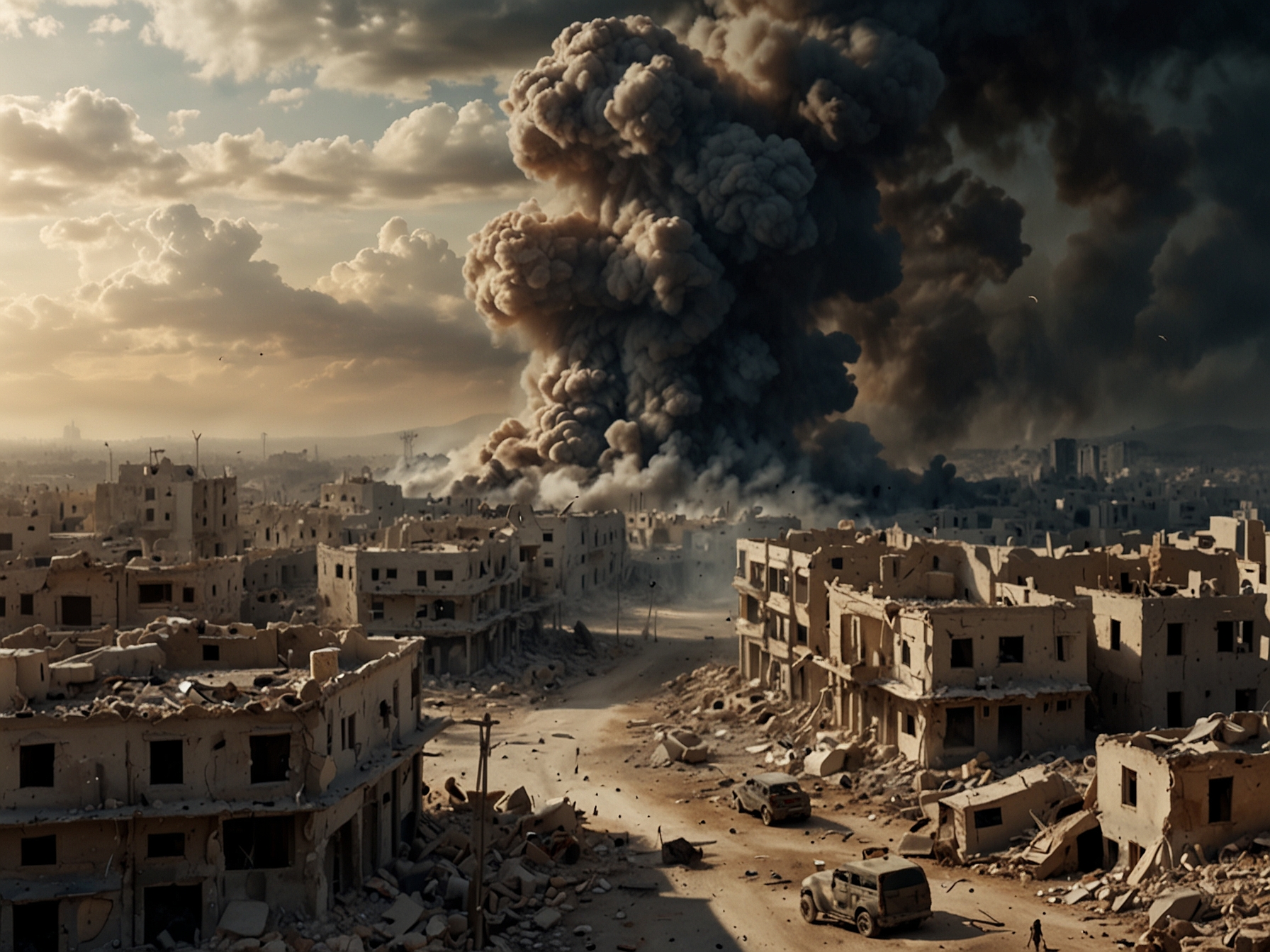 A soldier observing a turbulent battlefield while stationed in Syria, highlighting the tense atmosphere and the presence of US military forces amidst ongoing conflicts fueled by Iranian-backed militias.