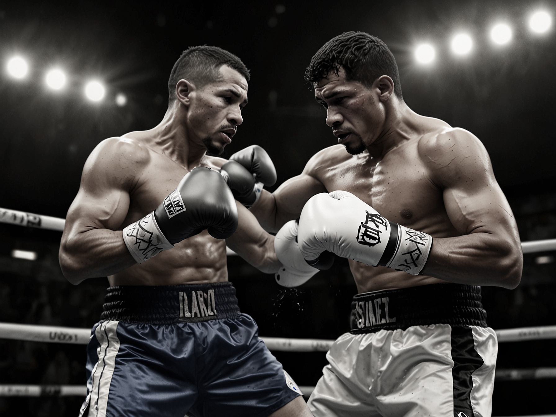 A powerful image of Israel Vazquez in the boxing ring, showcasing his intensity, strength, and determination while fighting against an unseen opponent, symbolizing his battle with cancer.