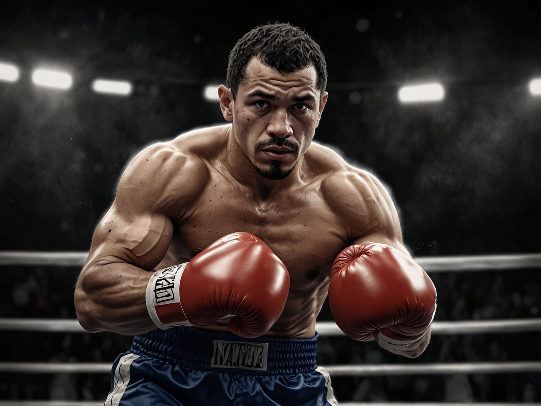 An emotional scene of fans cheering for Israel Vazquez during a historic match, highlighting the connection between the fighter and his supporters, embodying the spirit of resilience.