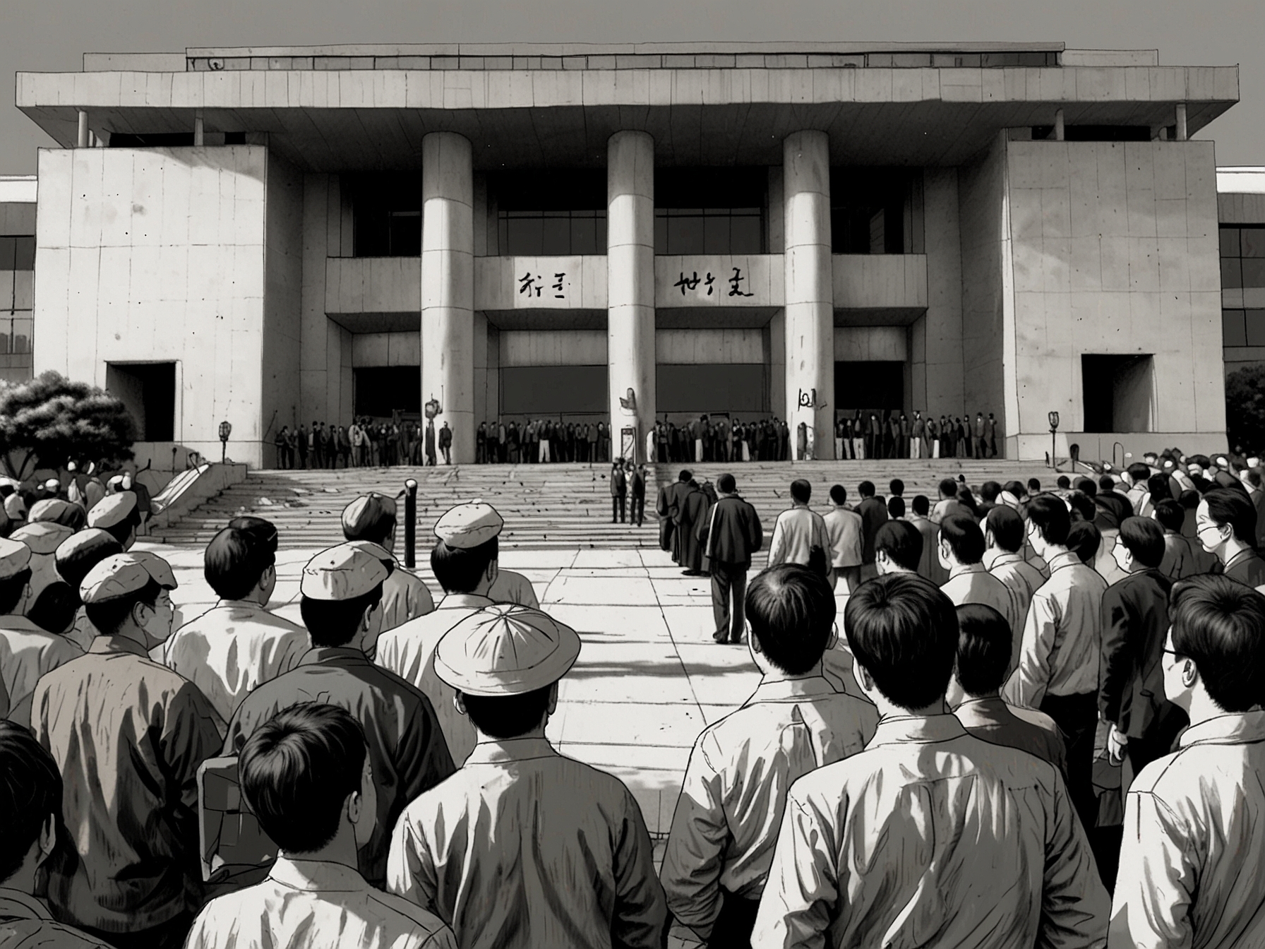 President Yoon Suk Yeol addressing the nation in a press conference, surrounded by military personnel, reflecting the gravity of the martial law declaration and its impact on governance.