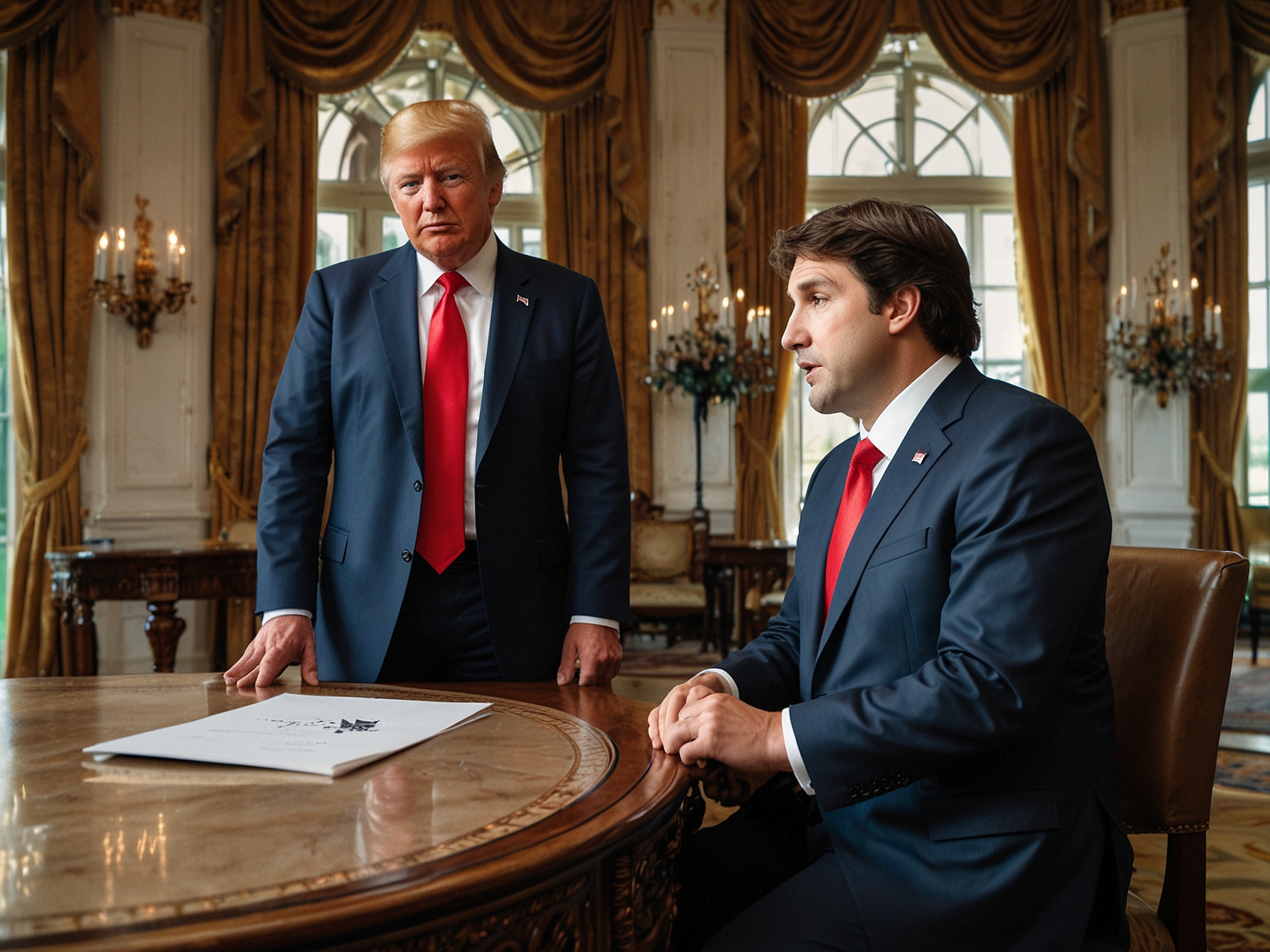 A comedic scenario where Trudeau humorously contemplates the idea of becoming a governor instead of a prime minister, highlighting the tense yet comedic atmosphere of the meeting.