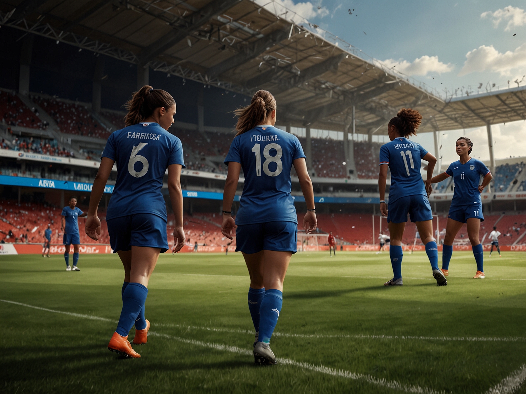 A tense moment captured as Panamá's women's soccer team trains at Estadio Carlos Iturralde, showcasing their determination and focus ahead of the friendly match against México.