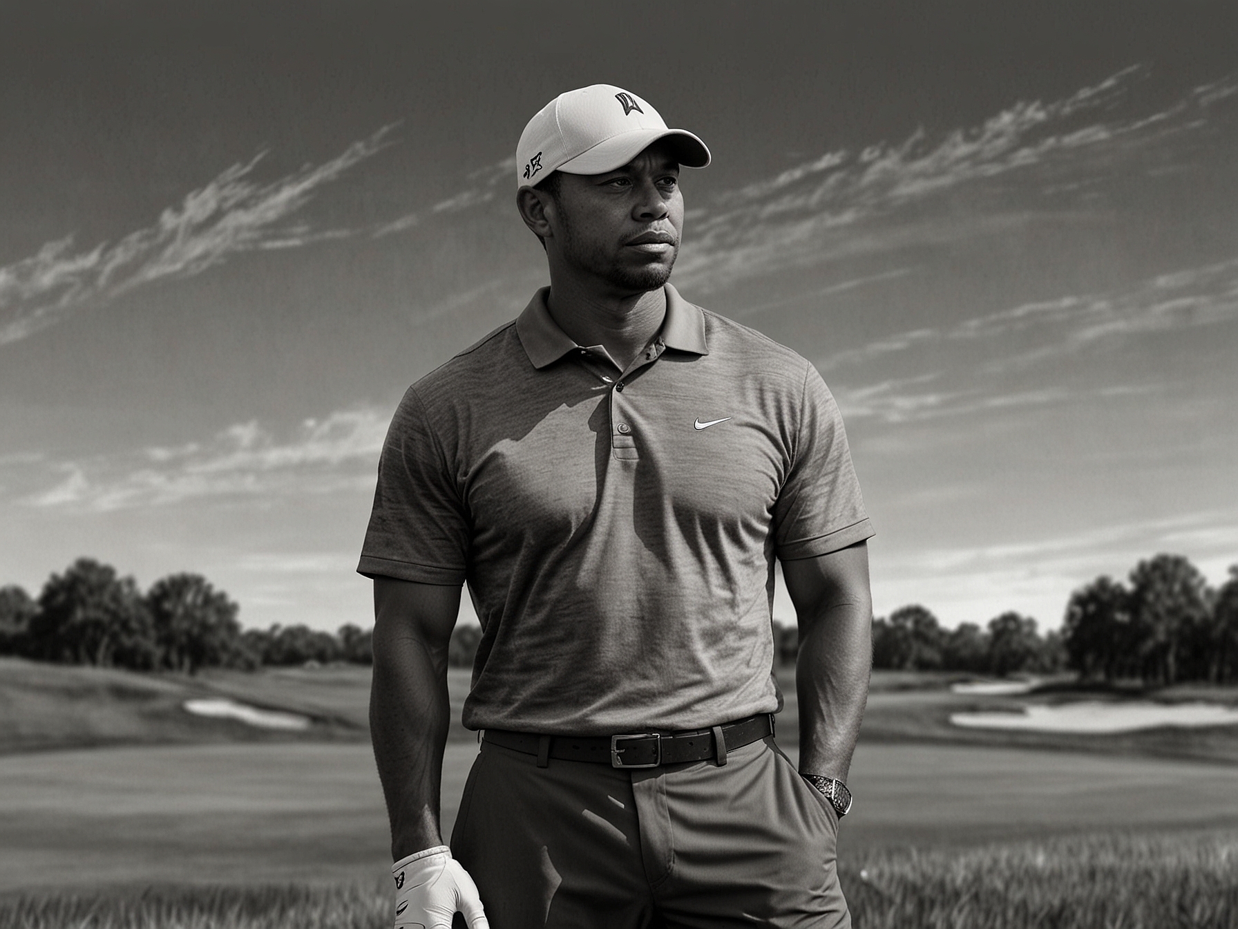 An action shot of Tiger Woods in a previous tournament, capturing his determination and the spirit of competitive golf amidst his challenges.