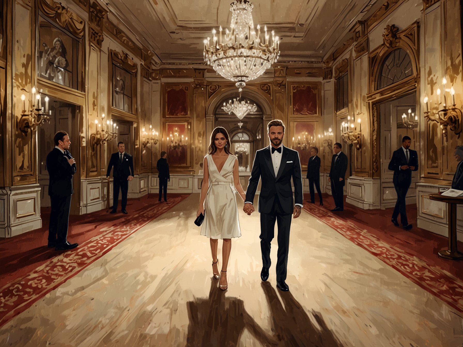 David Beckham engaged in a conversation with notable guests, including politicians and diplomats, highlighting the intersection of sports, politics, and culture.