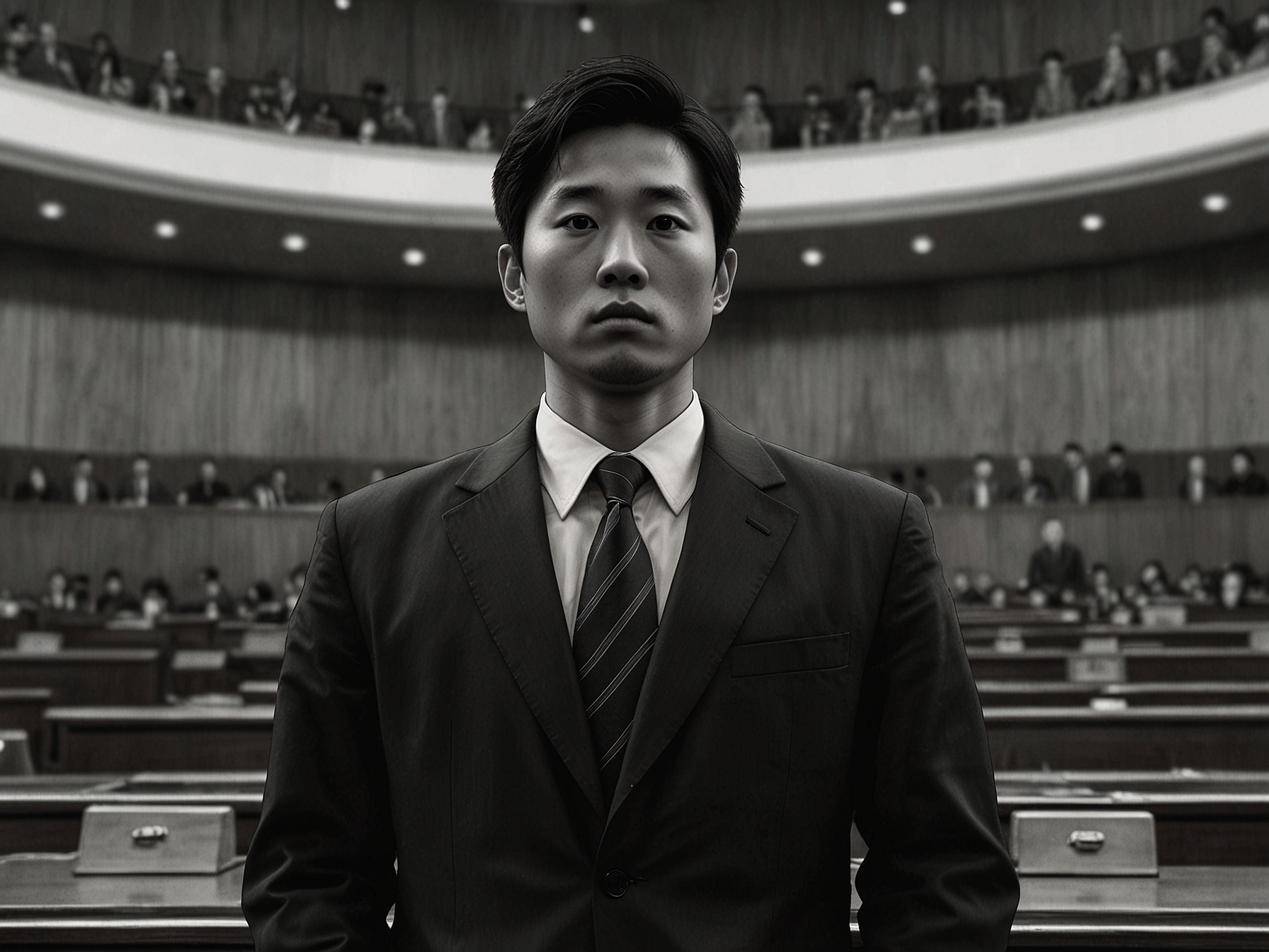 A close-up shot of Lee Gwan-hoon speaking to soldiers, emphasizing his sincerity and connection with his military past, symbolizing unity and peace.