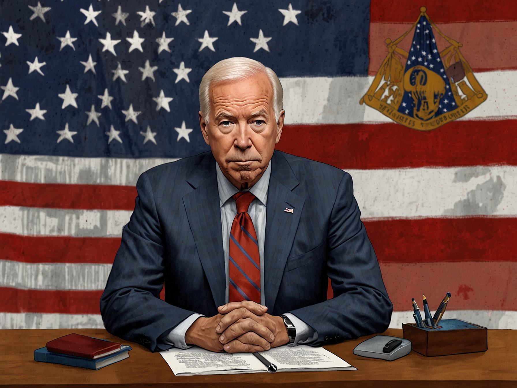 A visual representation of the emotional weight of leadership, featuring a close-up of Biden with a contemplative expression, capturing the complexity of his decisions as a father and president.
