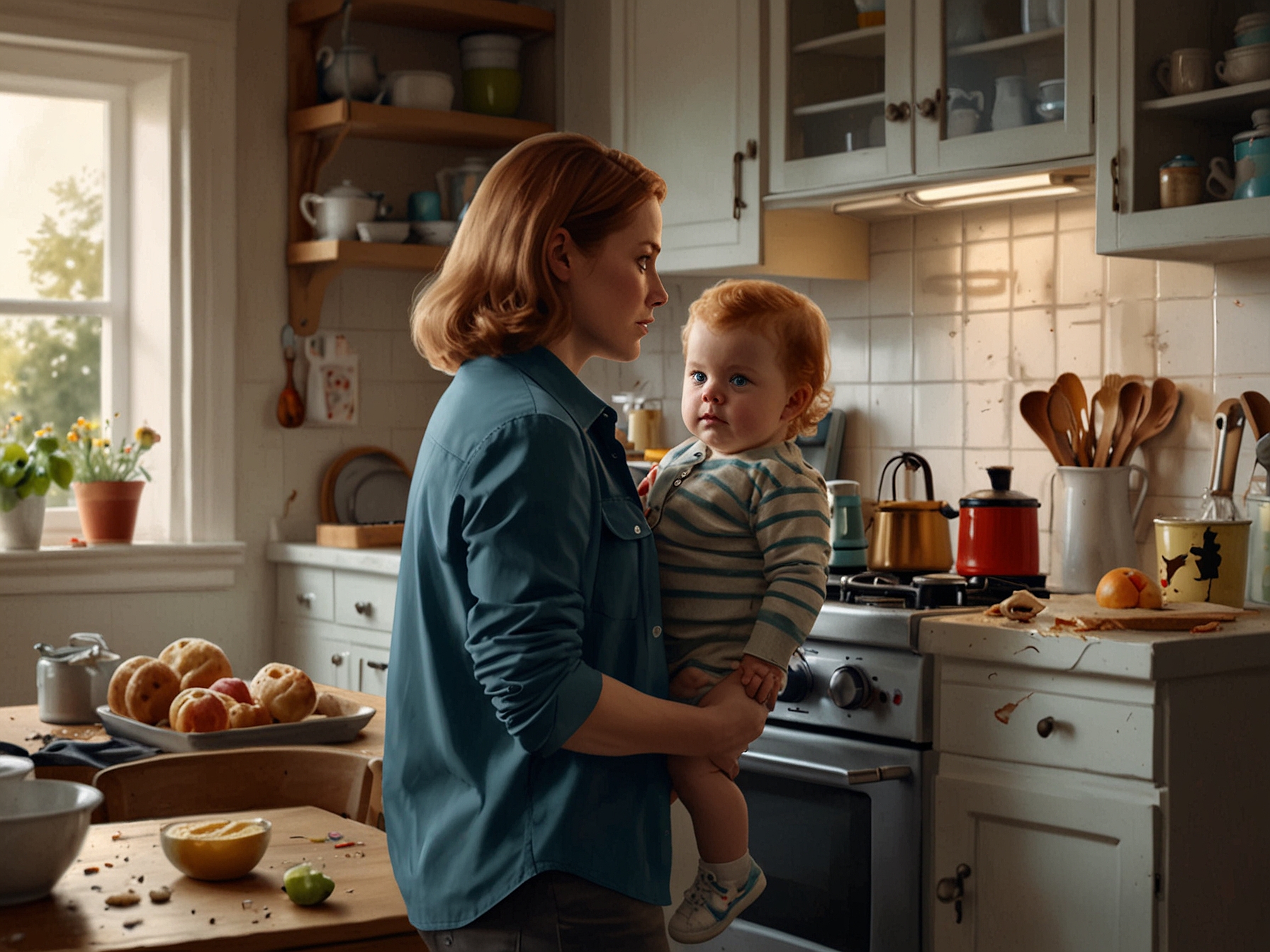 The film's poster features Amy Adams in a domestic setting, capturing her dual role as a nurturing mother and a woman grappling with her identity amidst parenting routines.