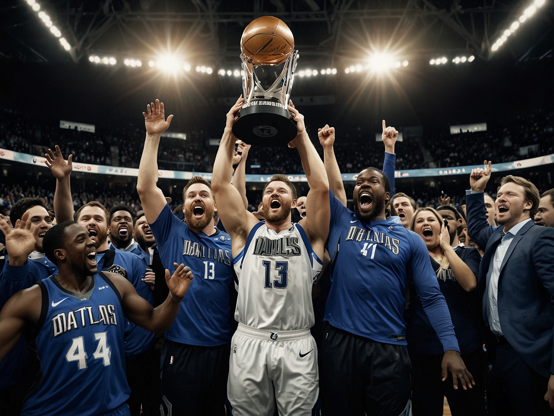 Luka Doncic dribbling the ball, confidently driving towards the basket, wearing his Mavericks uniform, demonstrating his skill and determination during the game.